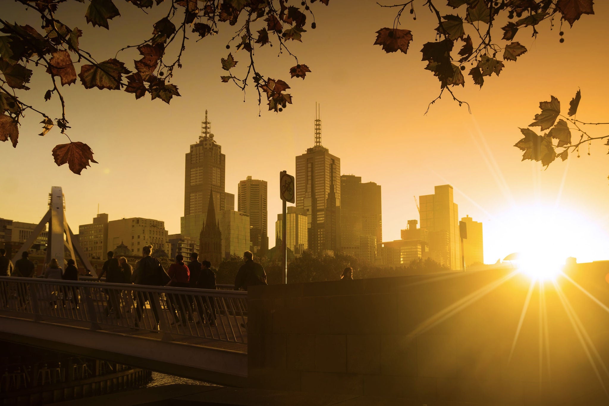 Rising sun across the city landscape