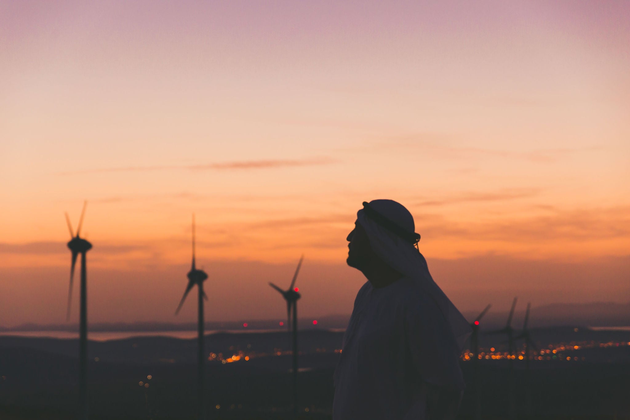 Arab businessman in Wind Turbine