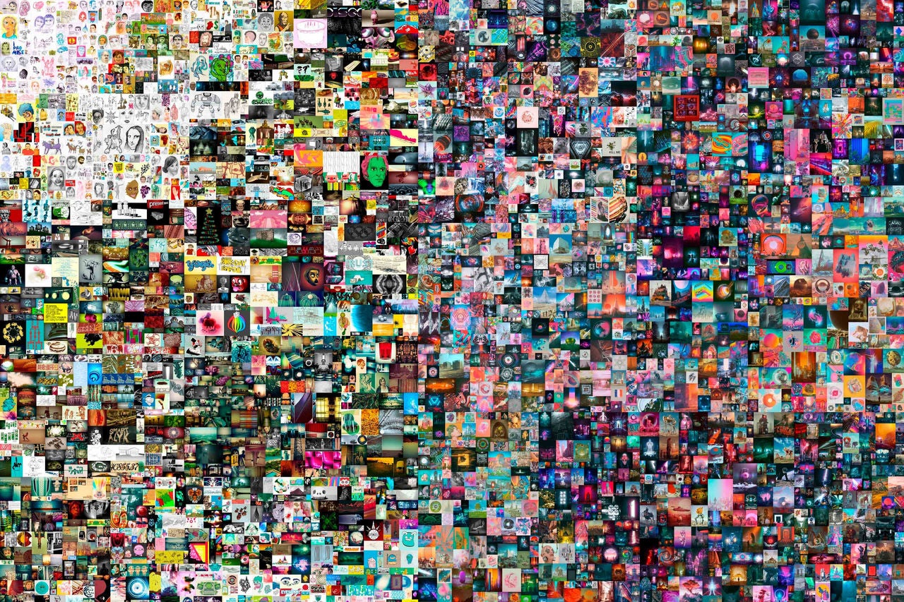 Digitale Collage mit dem Titel „Everydays: The First 5,000 Days“ des Kuenstlers Beeple, das für 69,3 Millionen Dollar im Auktionshaus Christie’s verkauft wurde.