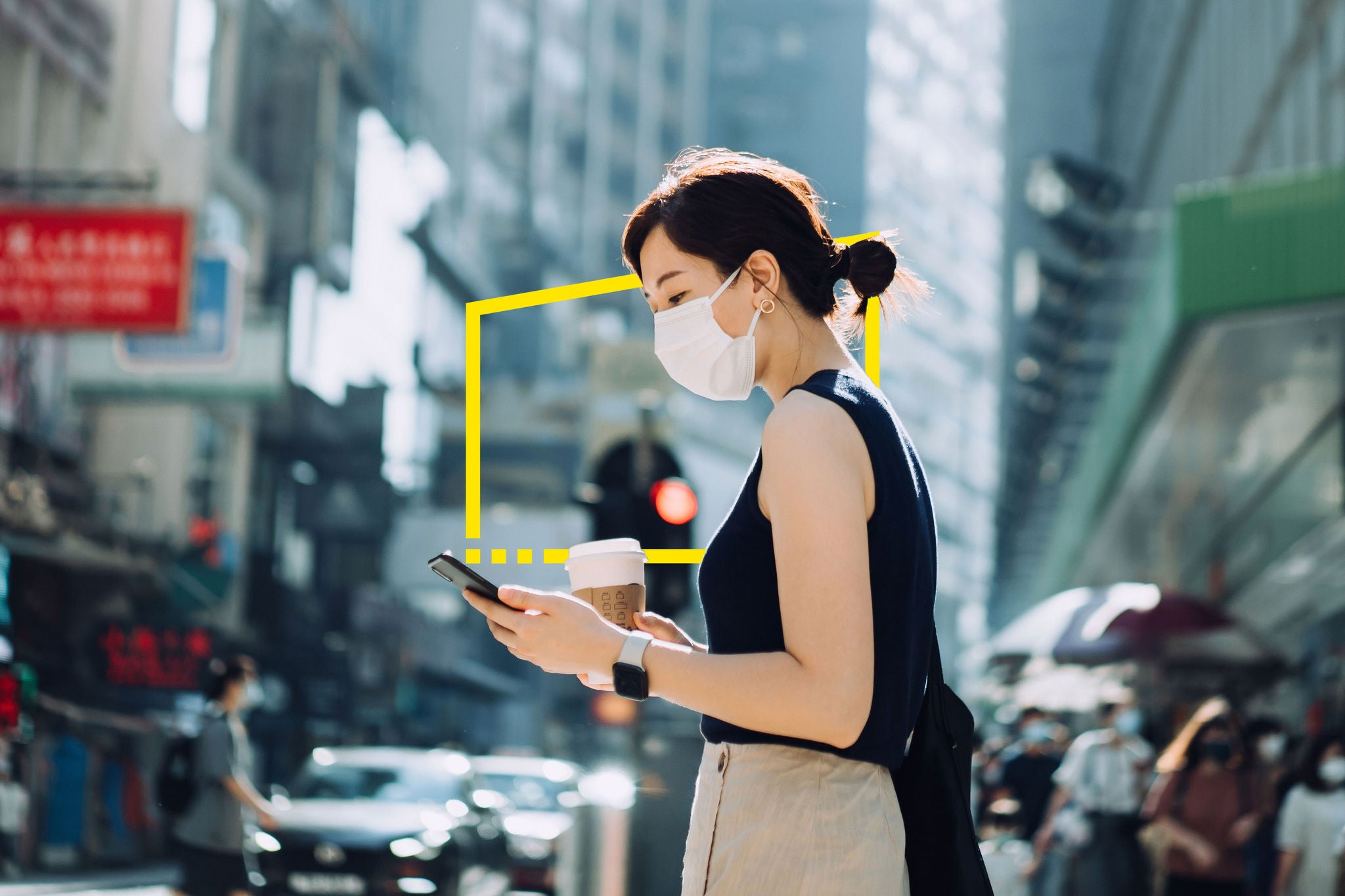 Young asian woman with protective face mask background