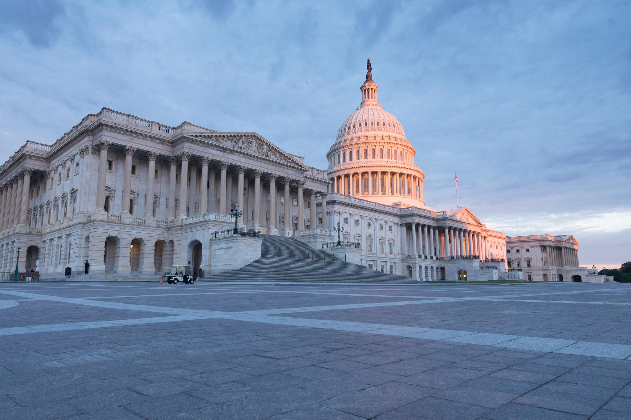 Sunrise at the United States capitol building in Washington district of Columbia