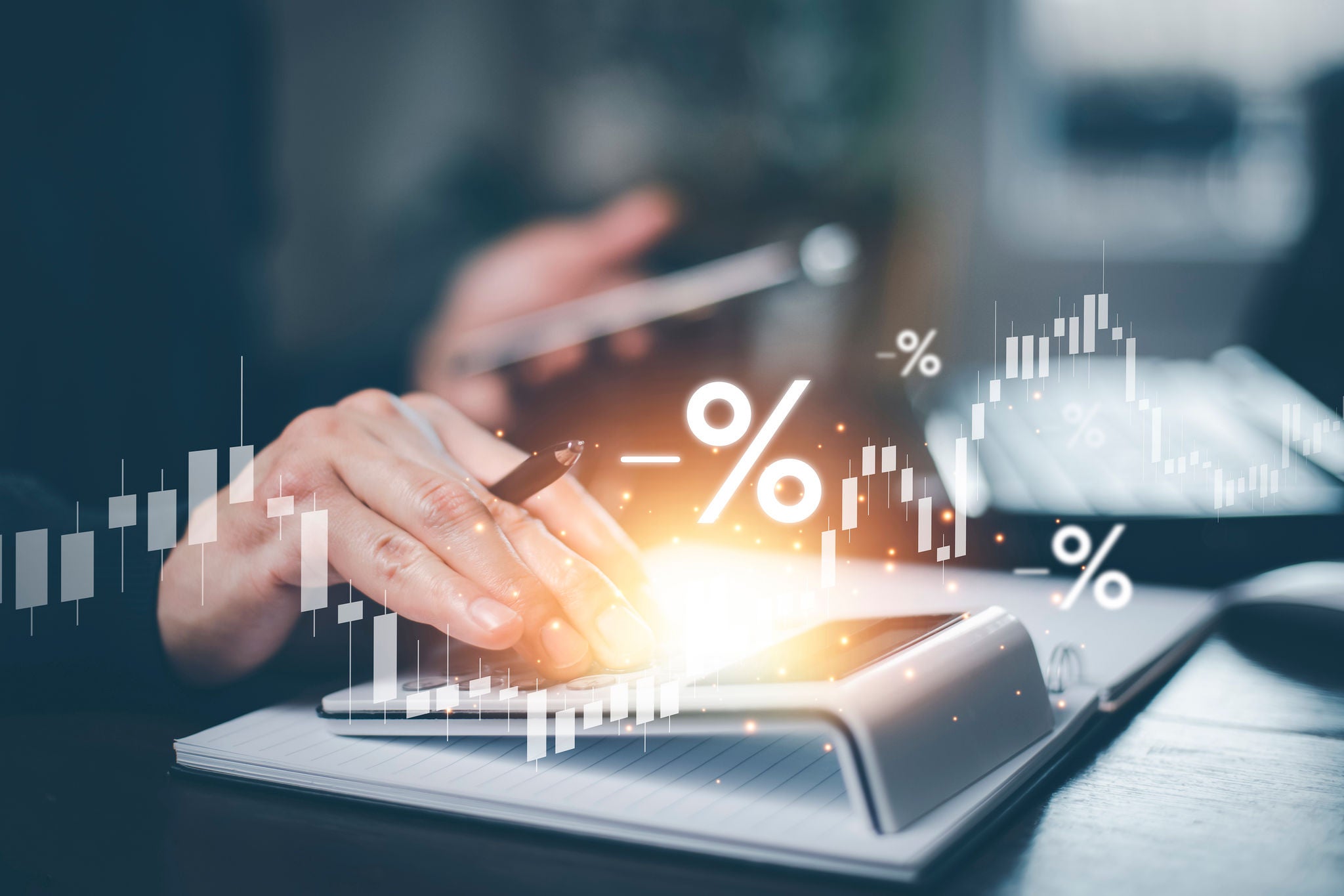 Concept of tax payment optimisation business finance,Man using calculator and taxes icon on technology screen,income tax and property, background for business, individuals and corporations such as VAT