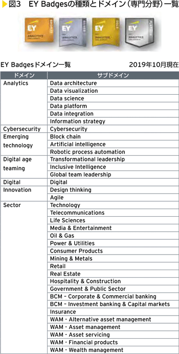 図3　EY Badgesの種類とドメイン（専門分野）一覧