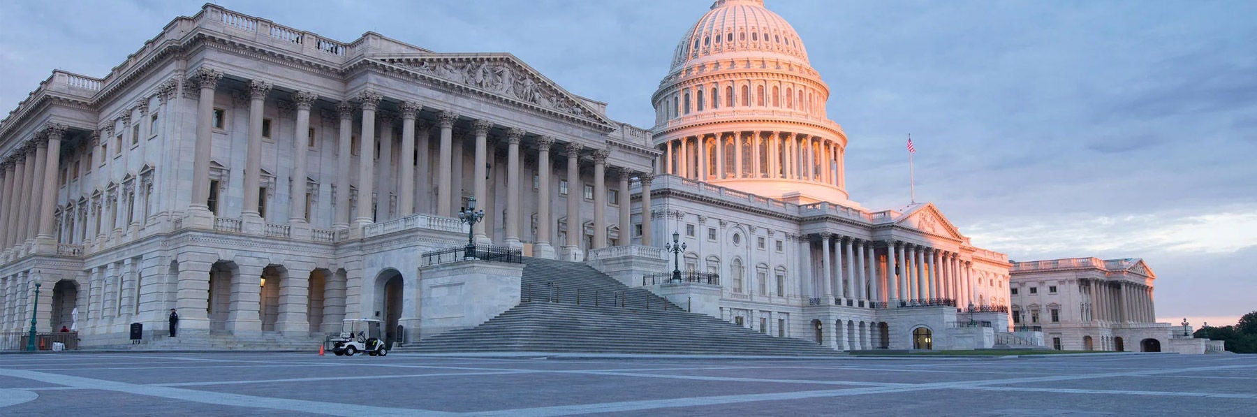 Sunrise at the United States capitol building in Washington district of Columbia