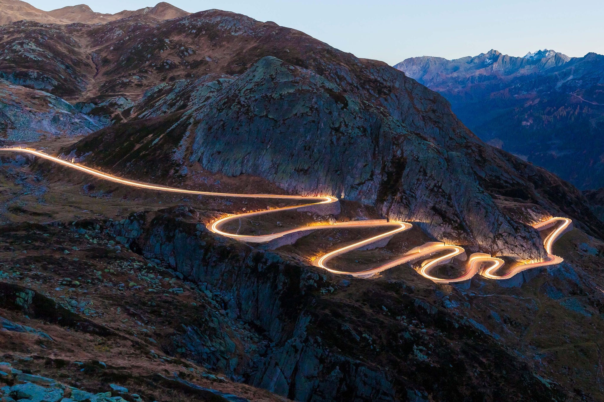 Switzerland, Valais, Alps, Gotthard pass in the evening