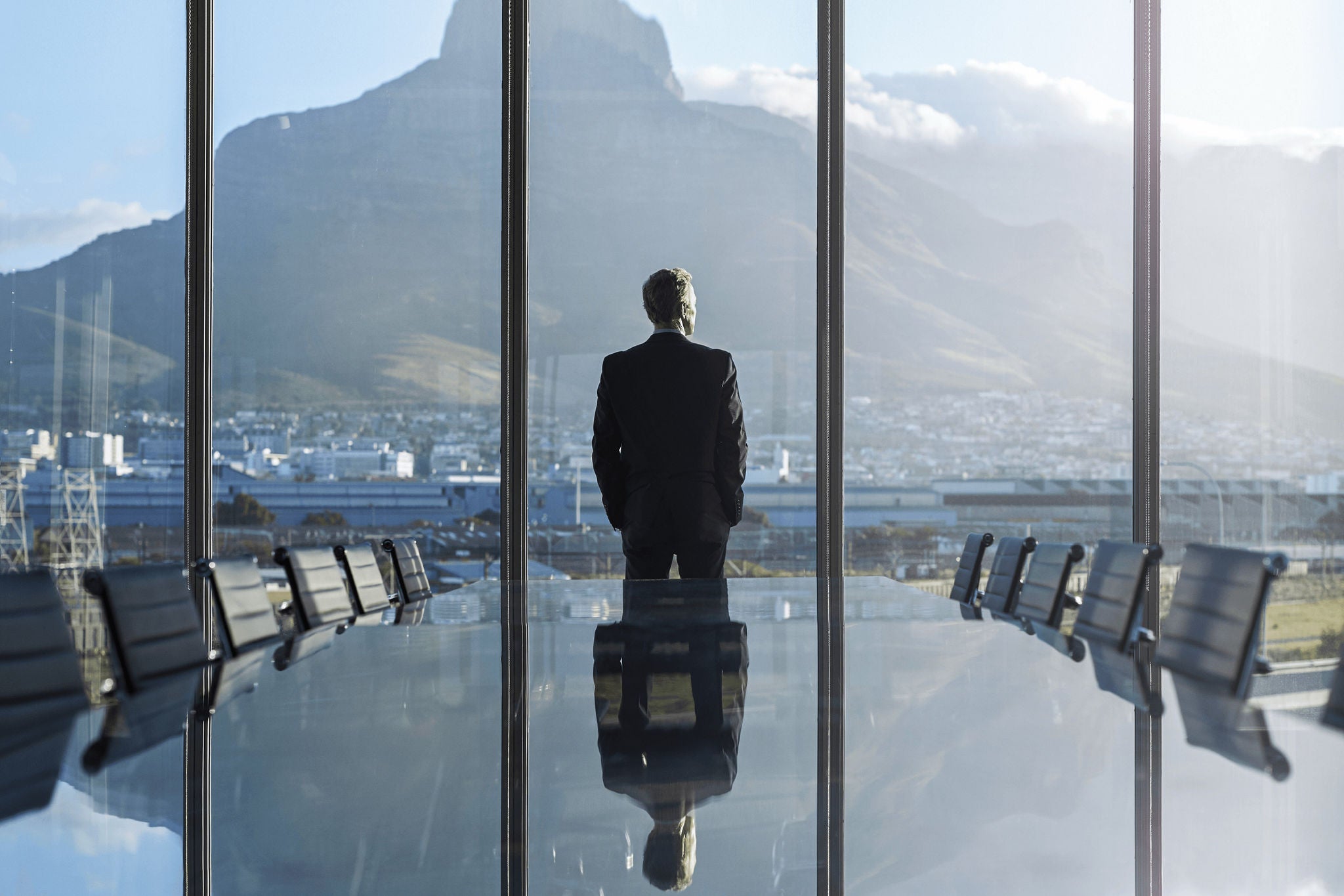 businessman landscape reflection