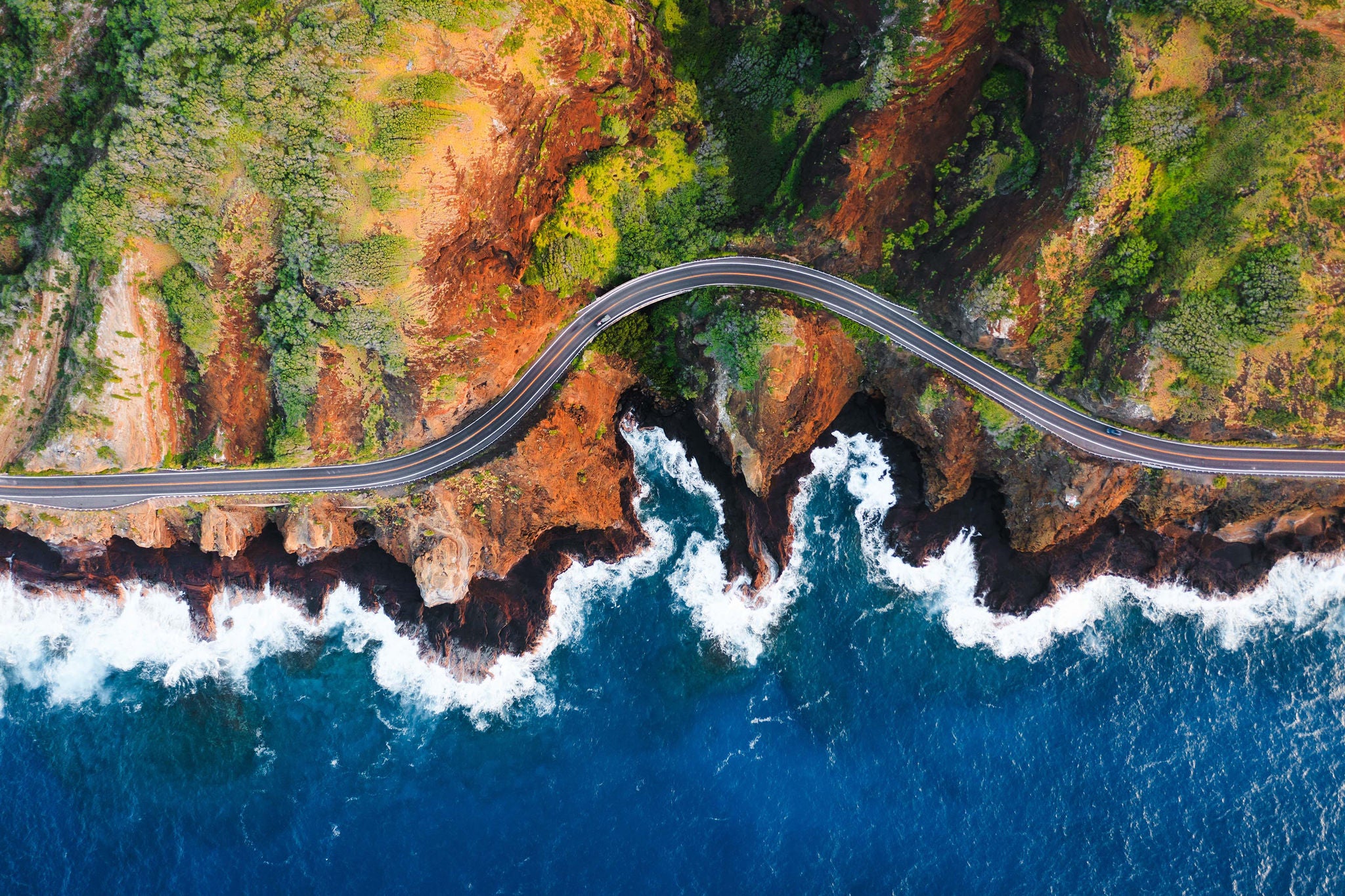 Top view of coastline Oahu, Hawaii