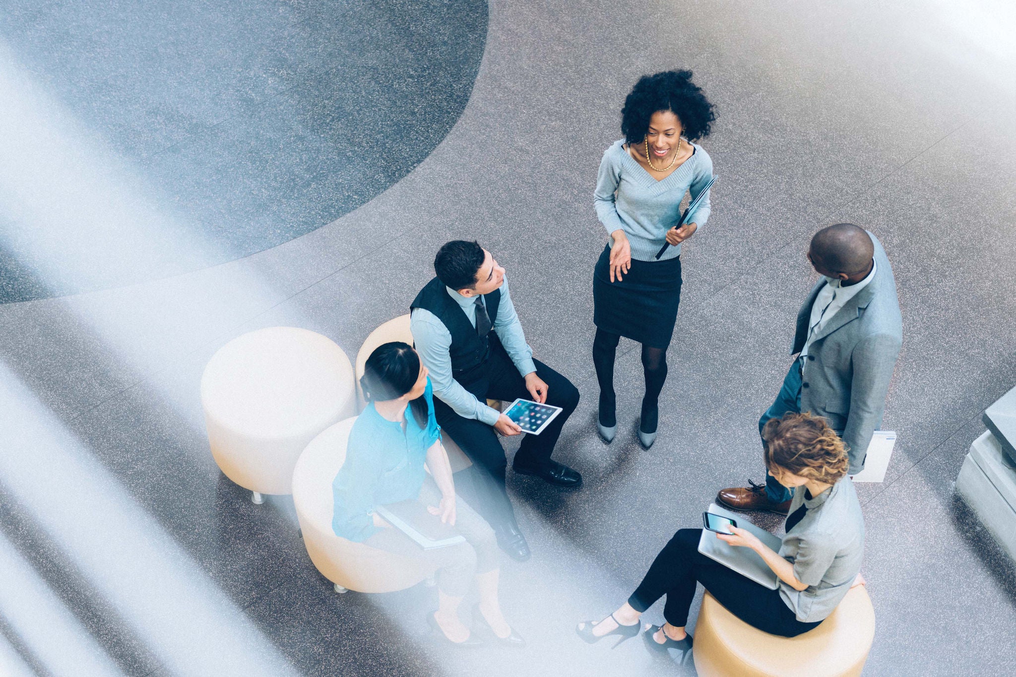 overhead view of business people in a meeting