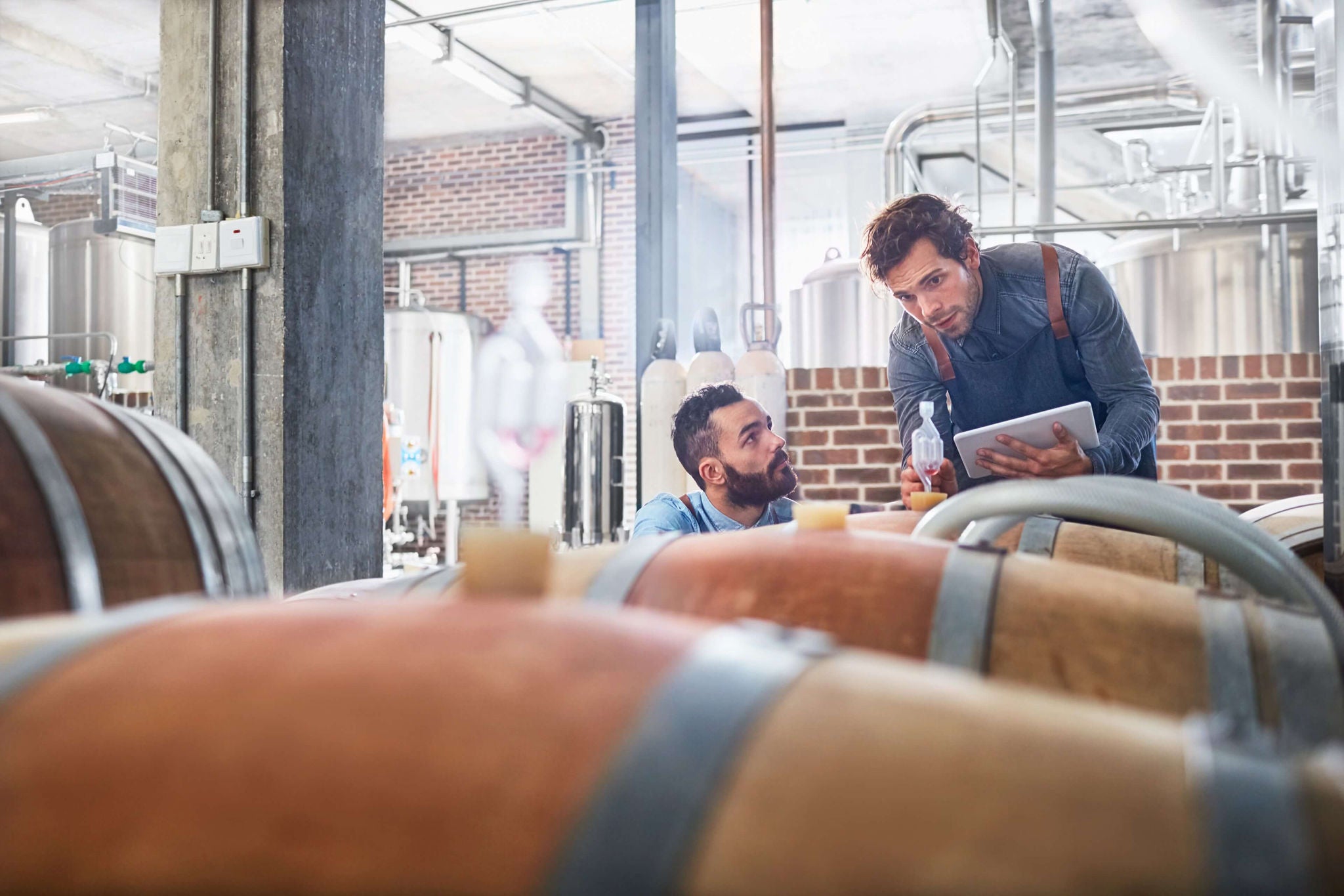 Workers in a beer factory