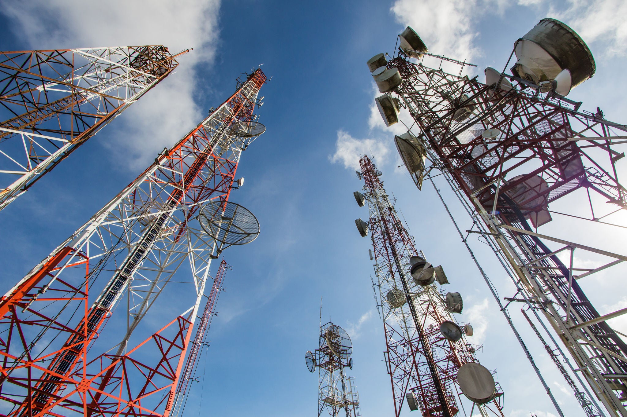 Telecommunication TV antennas blue sky