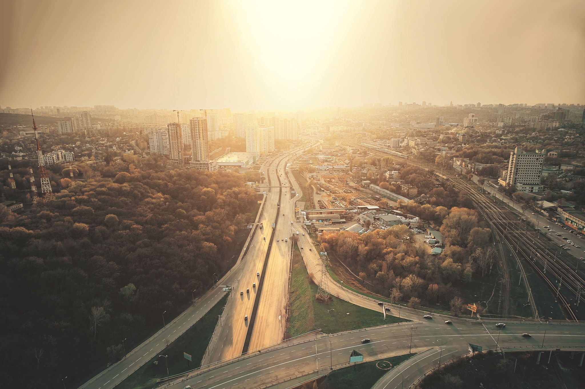 urban car road traffic congestion aerial view