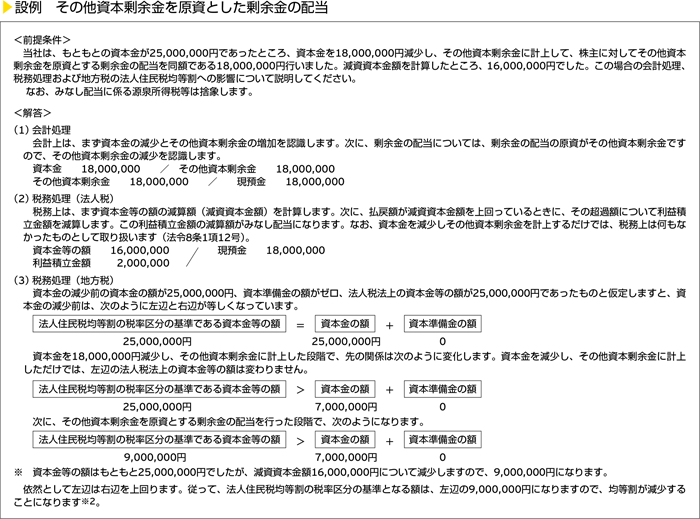 設例　その他資本余剰金を原資とした余剰金の配当