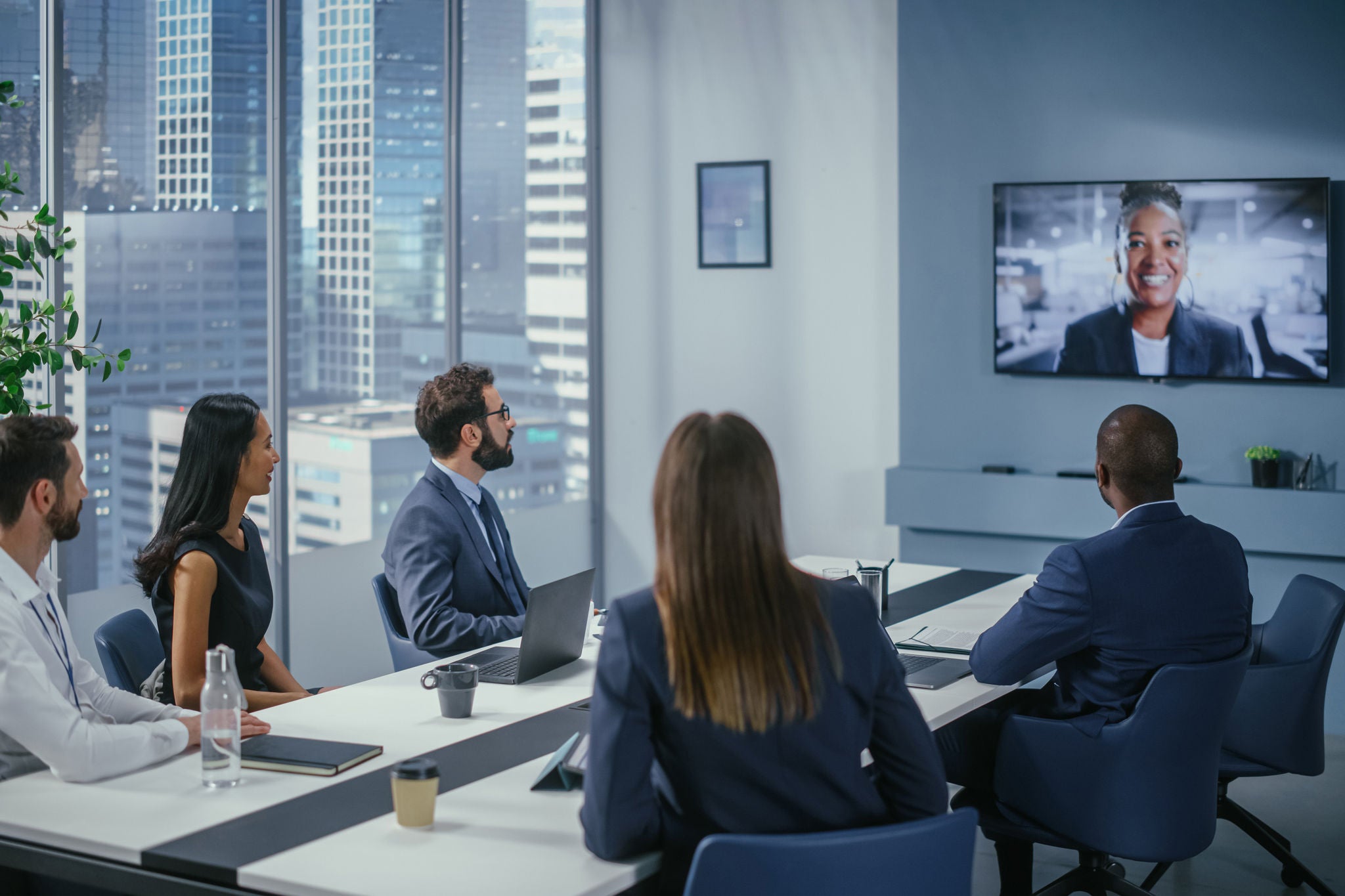 Video Conference Call in Office Meeting Room