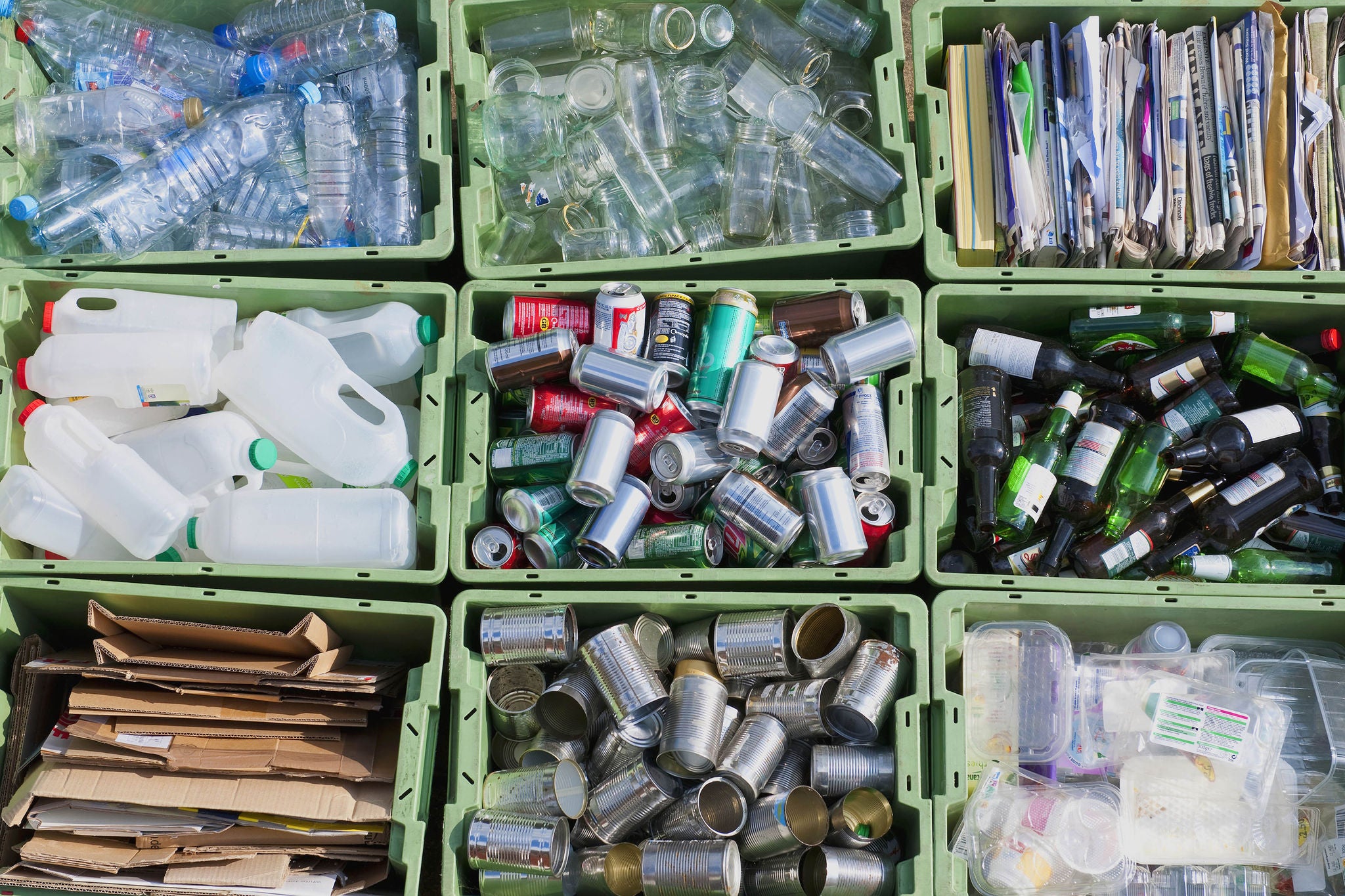 Close up organized recycling bin