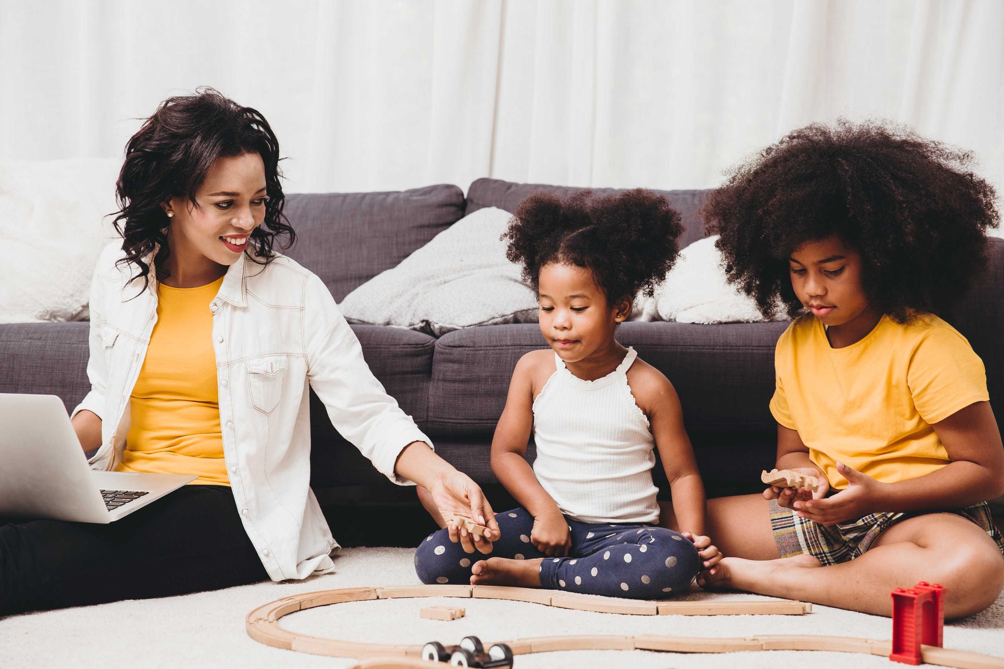 Mother children living room