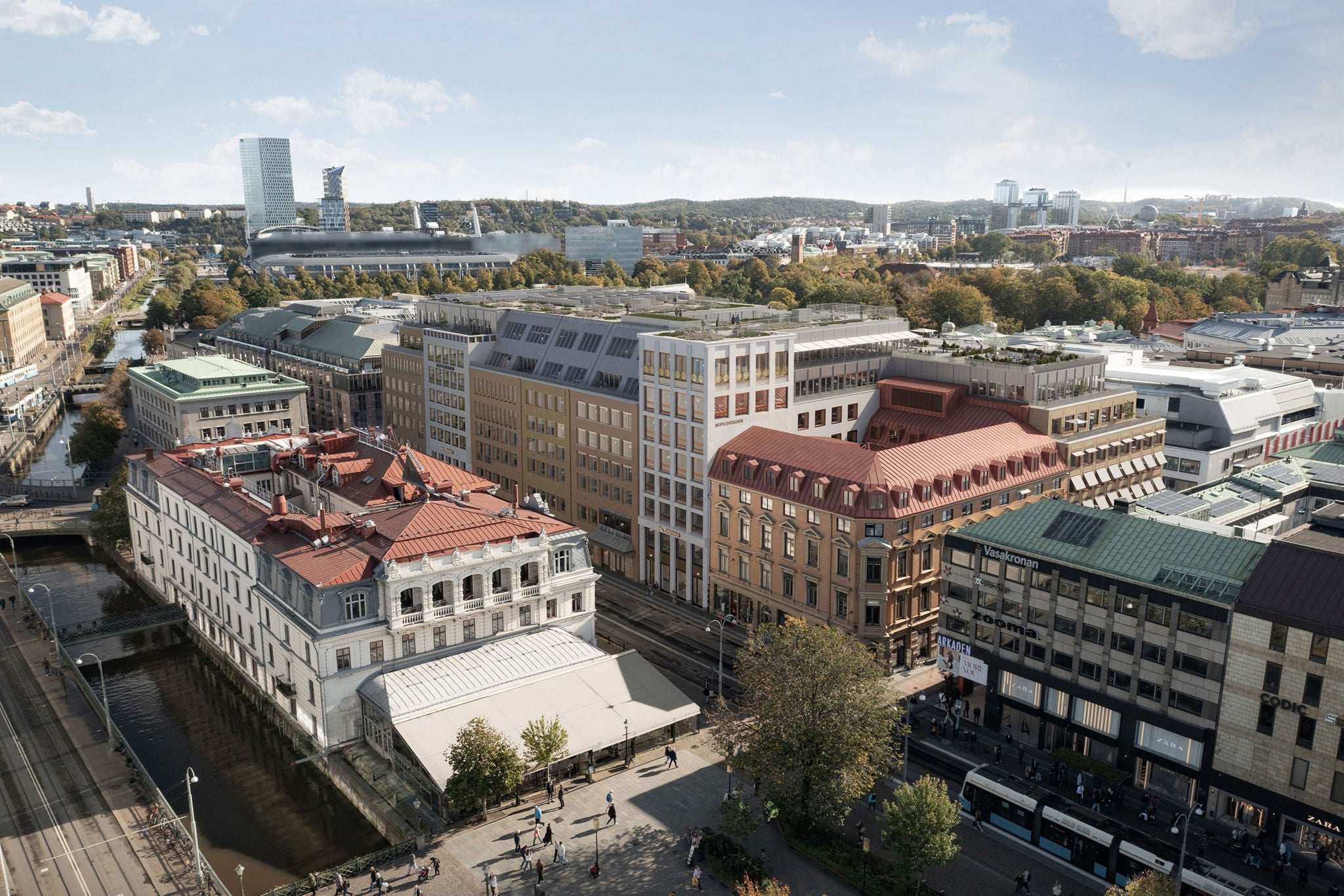 Lygvy over kvarteret johanna i centrala goteborg