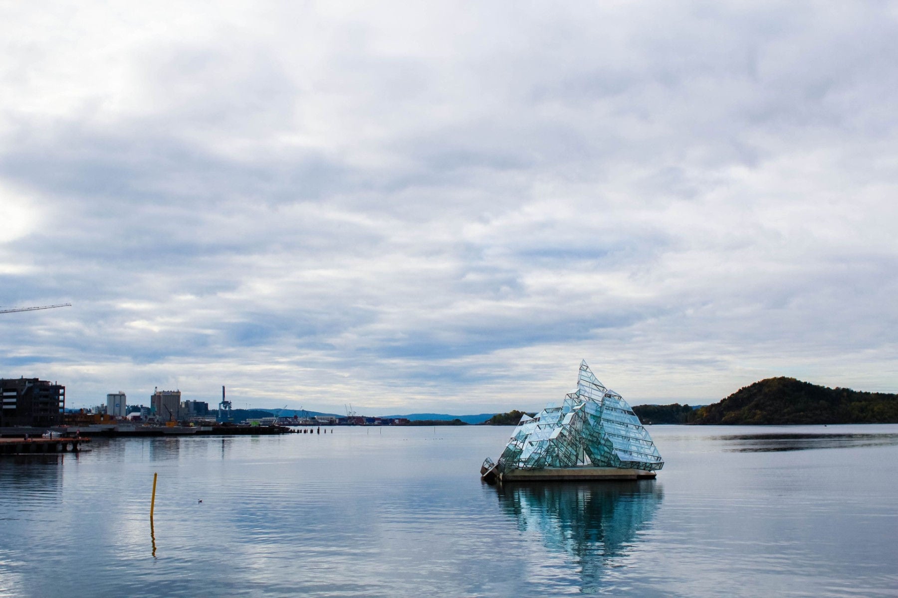 Ice-berg art piece in water