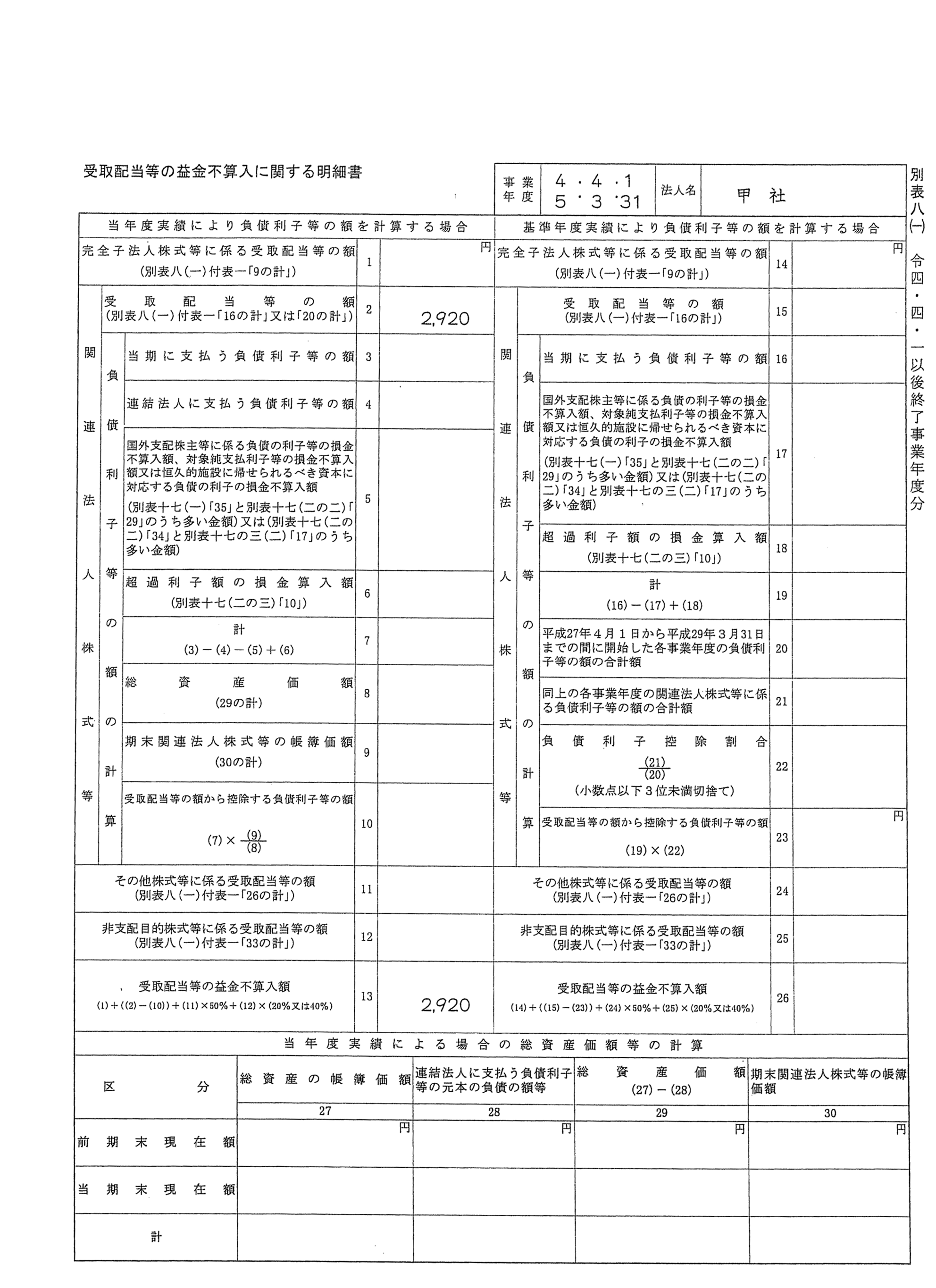 別表の記載例1