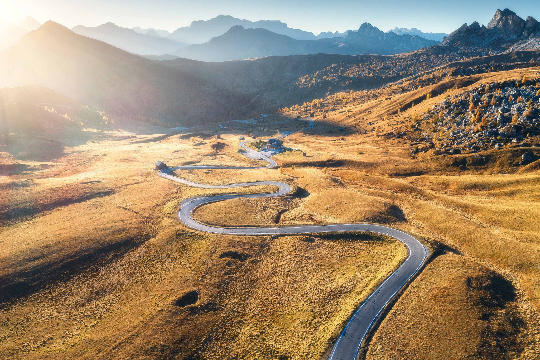 Winding road in mountain valley