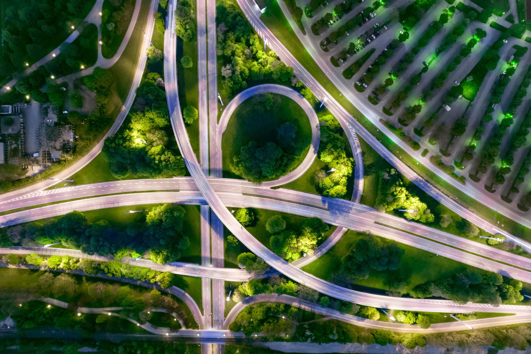 City of the future at night. Top view, view from above, aerial view