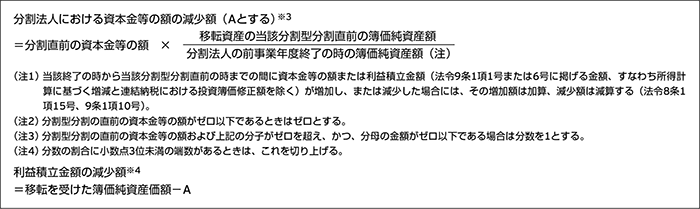 分割法人における資本金等の額の減少額