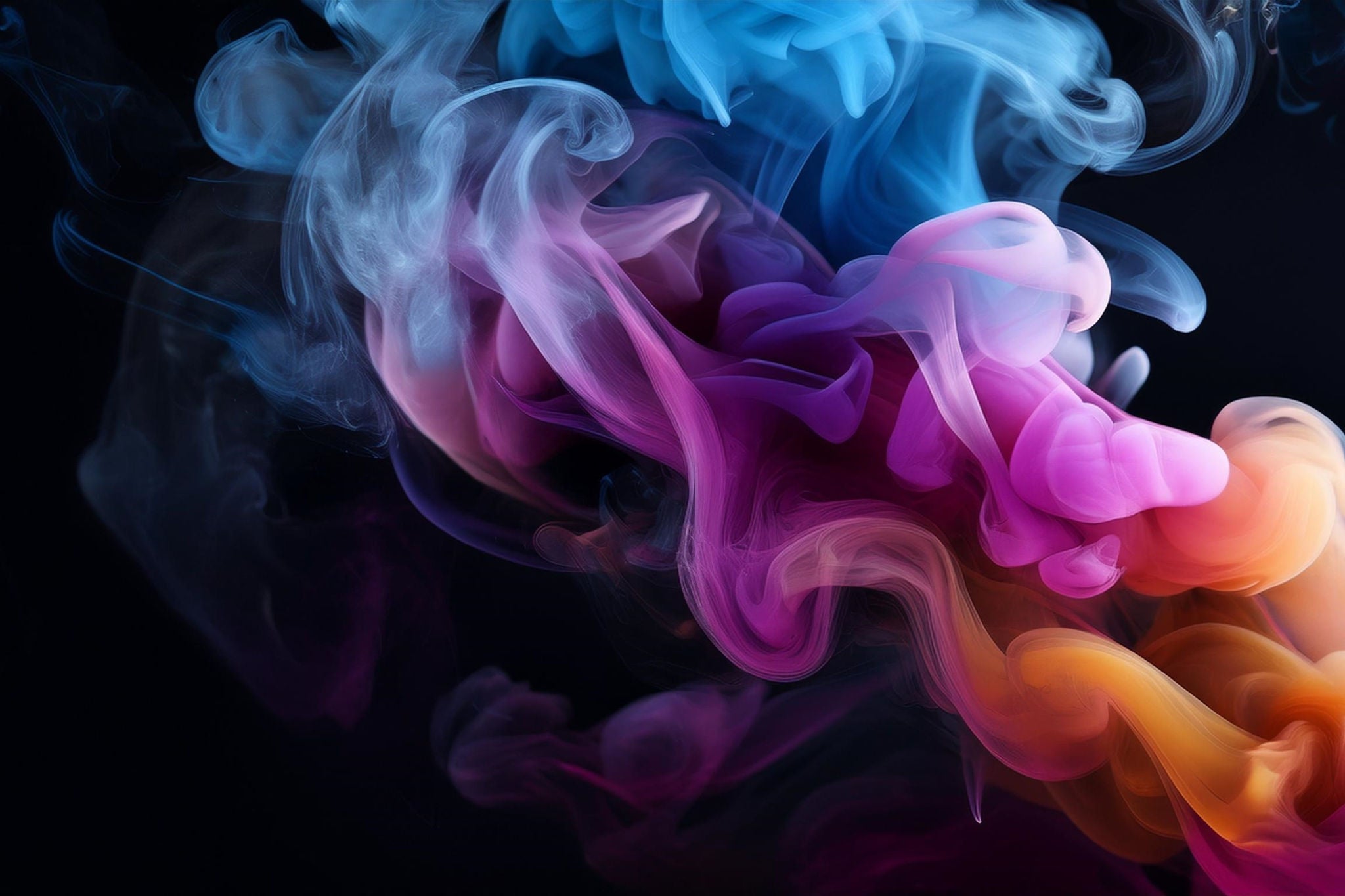 colorful smoke close up on a black background