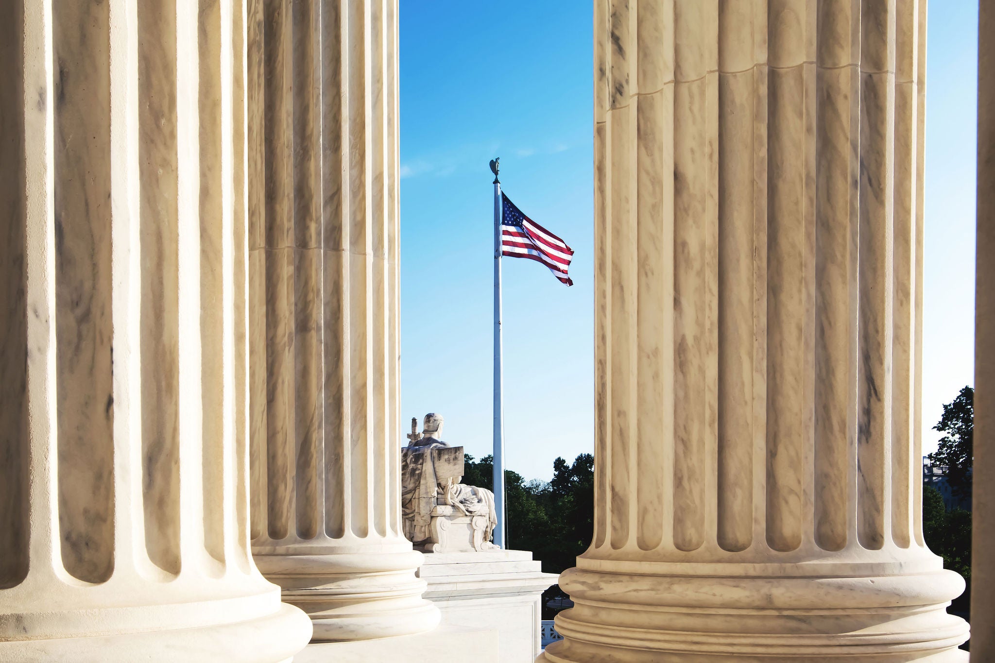 The marble columns of the Supreme Court of the United States in Washington DC