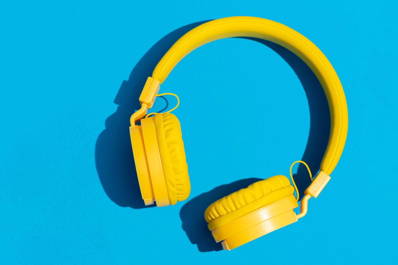 Earphones with blue background