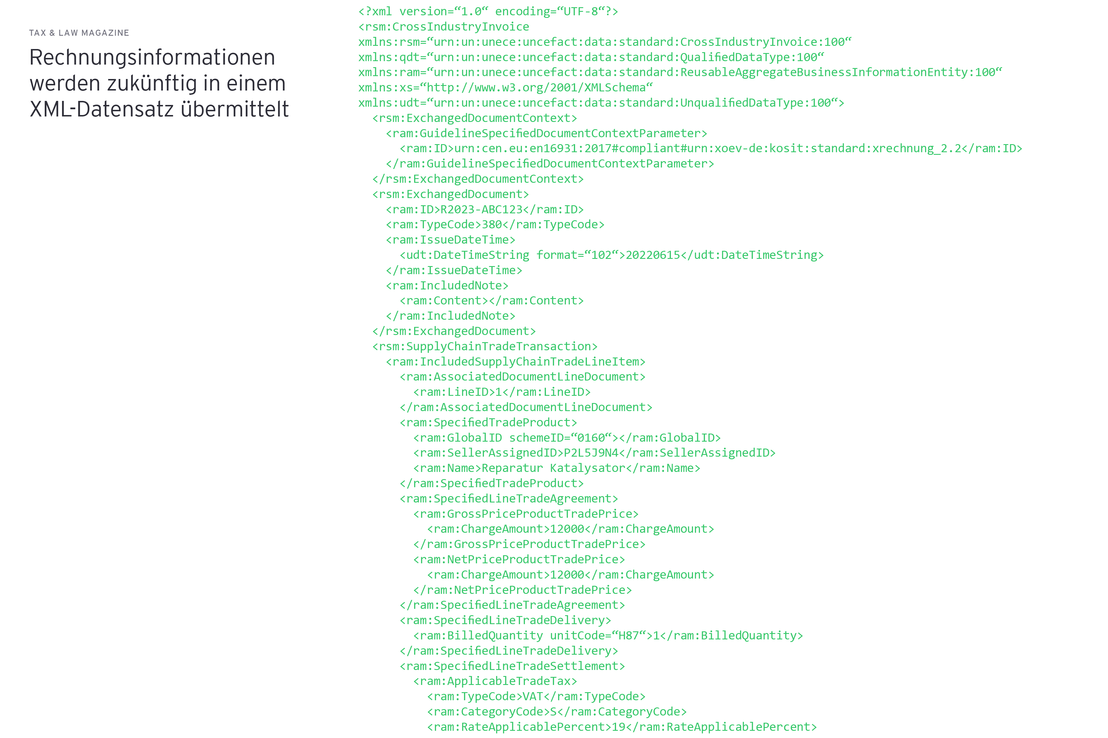 Grafik: Rechnungsinformationen werden zukuenftig in einem XML-Datensatz uebermittelt