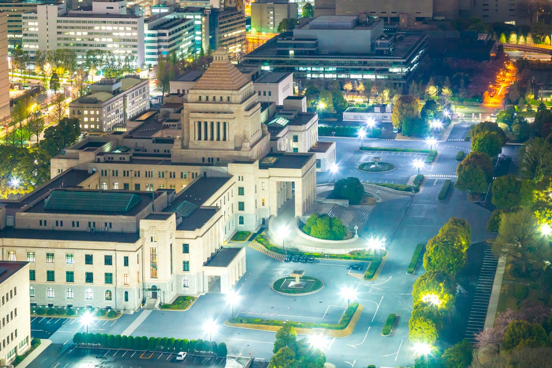 Aerial night view of city