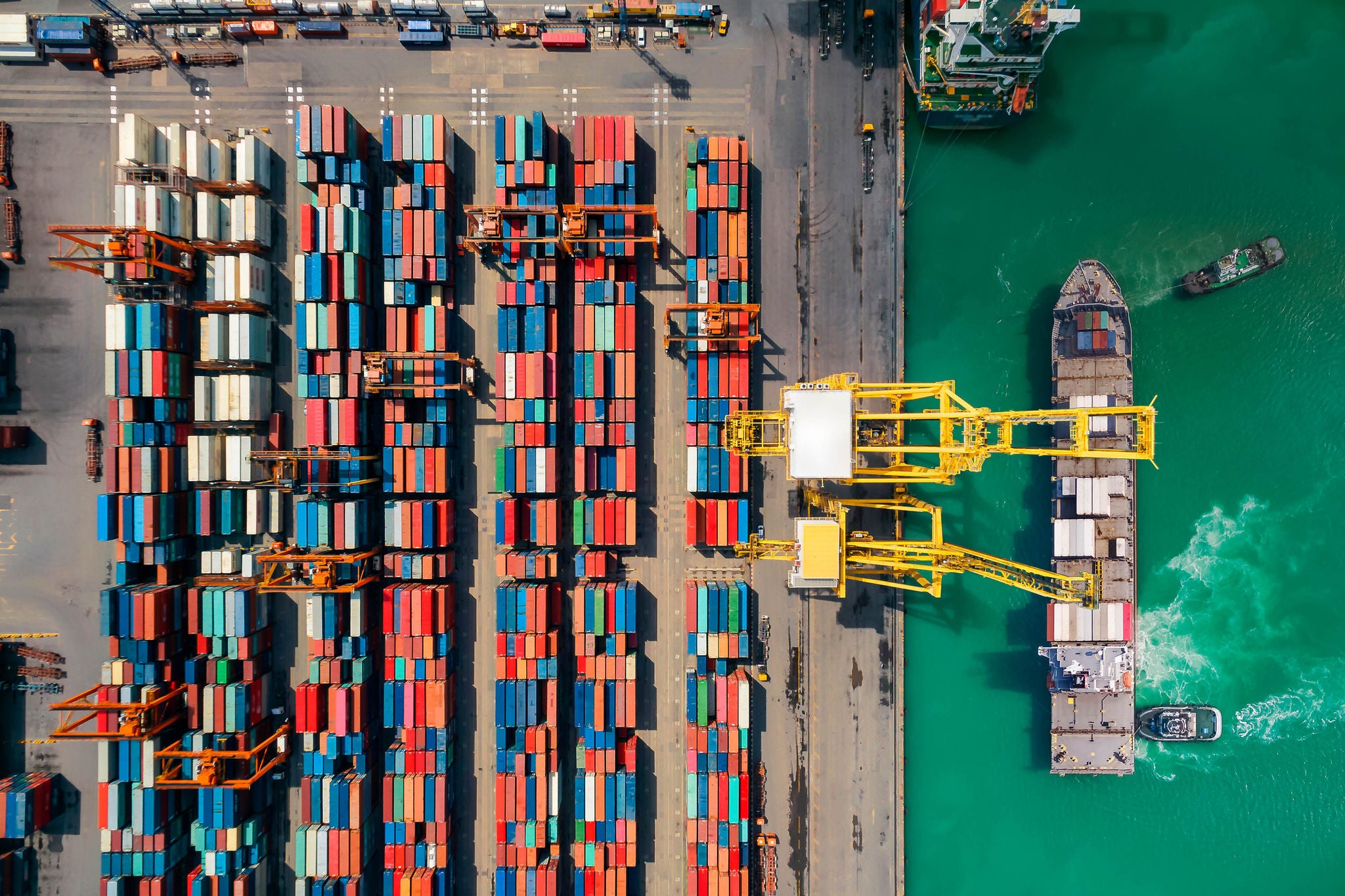 Aerial view of a storage containers before transport dock