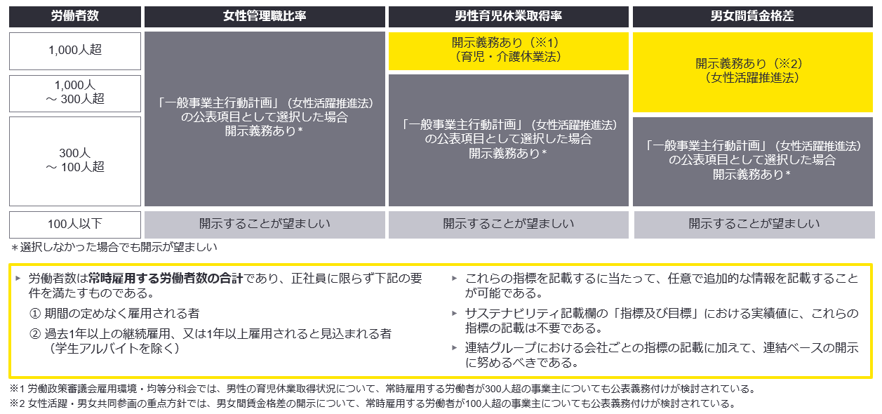 従業員の状況における多様性の指標の開示について