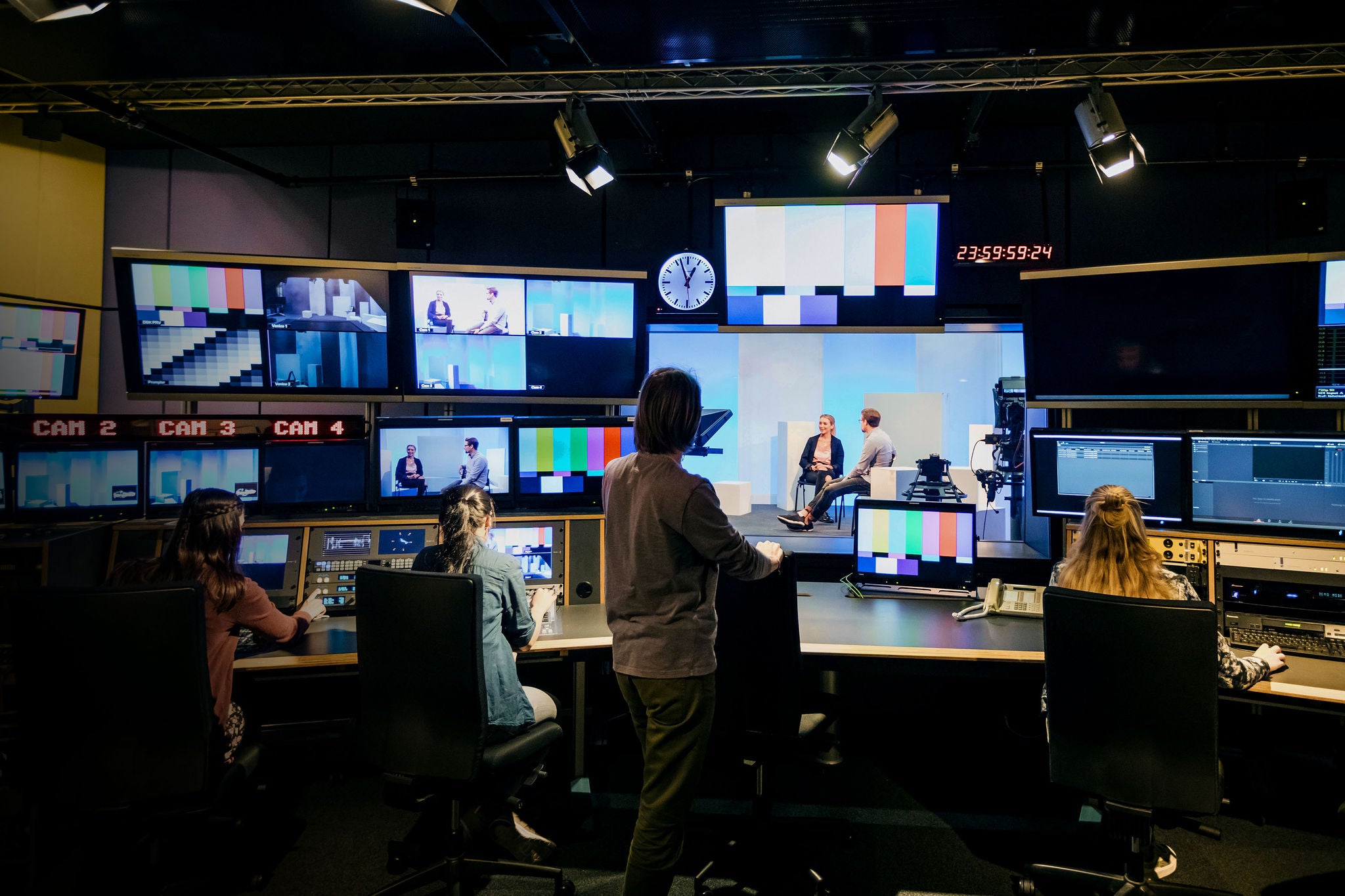 A group of students working in a TV Studio