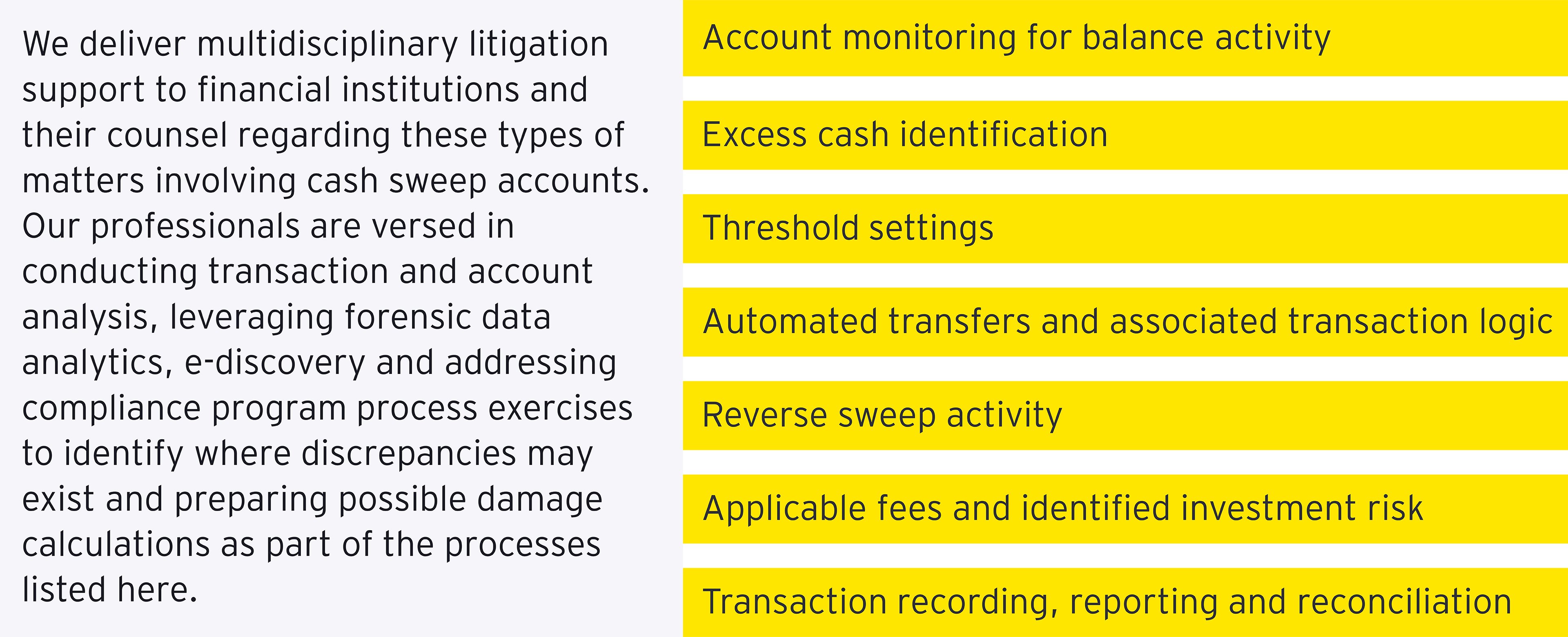 Forensics cash sweep accounts class action matters chart