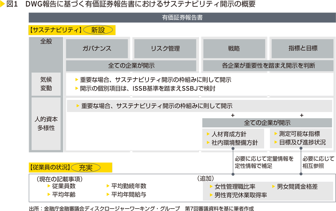 図1　DWG報告に基づく有価証券報告書におけるサステナビリティ開示の概要