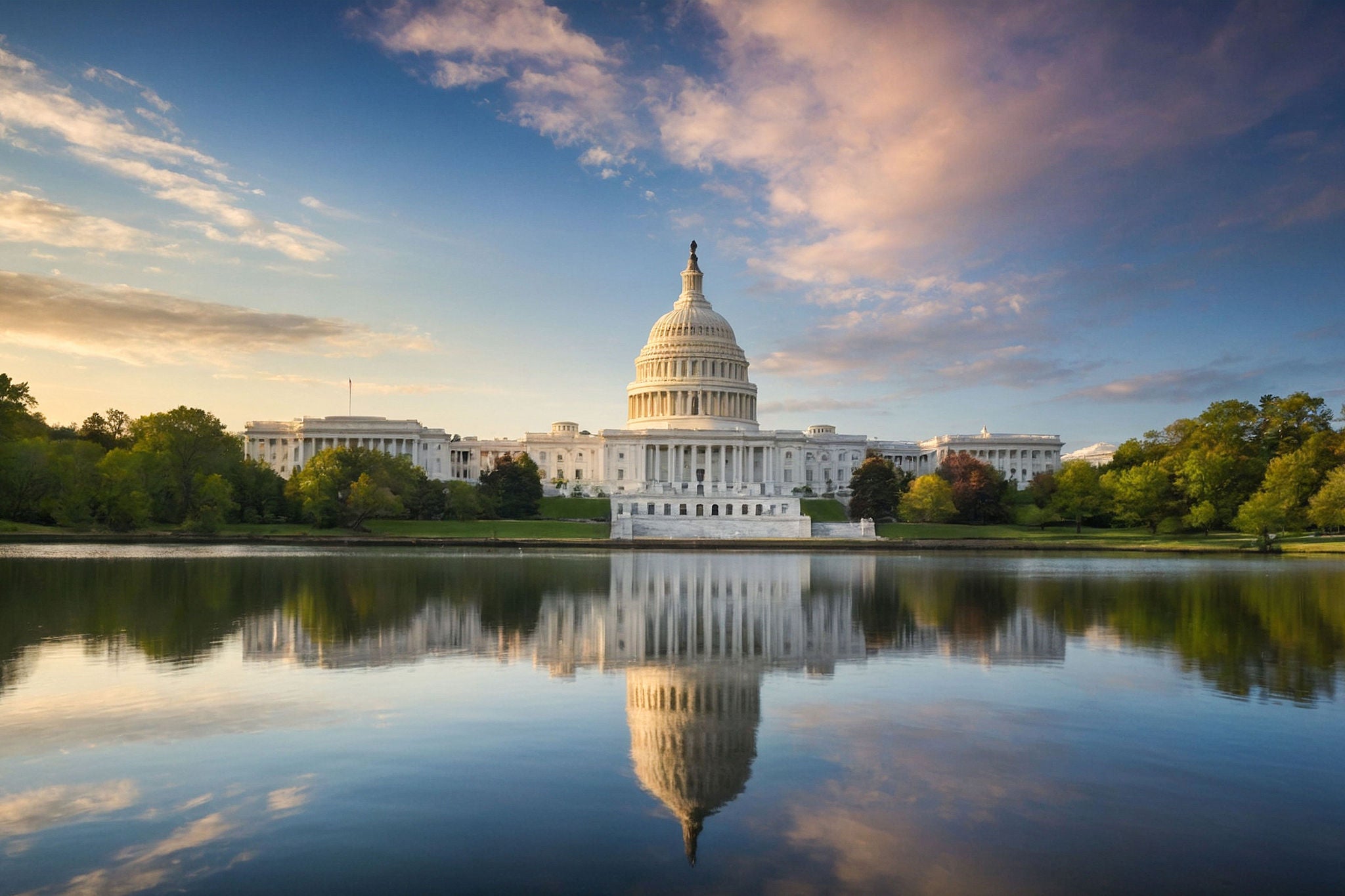 US Capital building in Washington DC with reflection in water