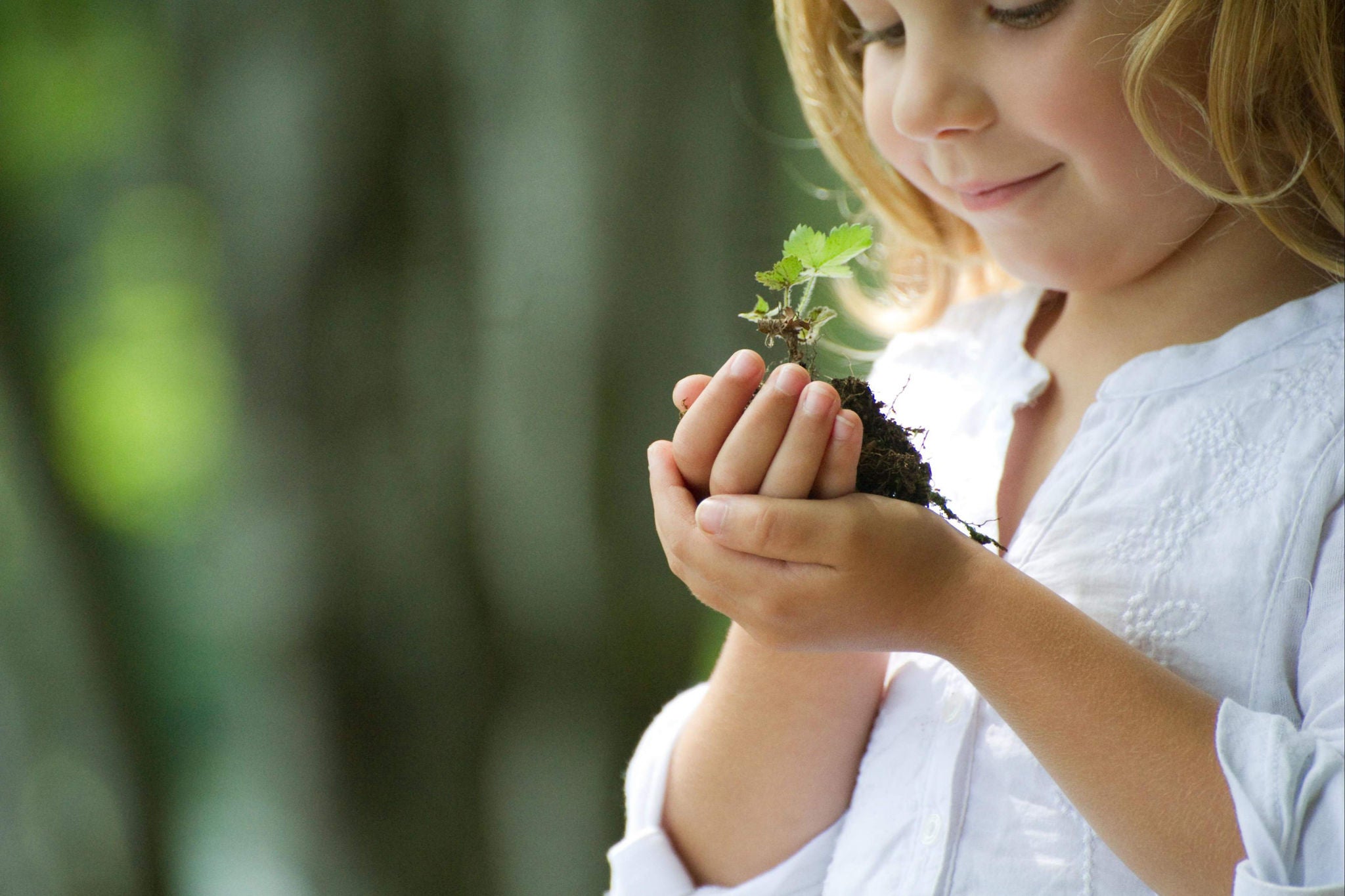 A girl holding plant in her hands