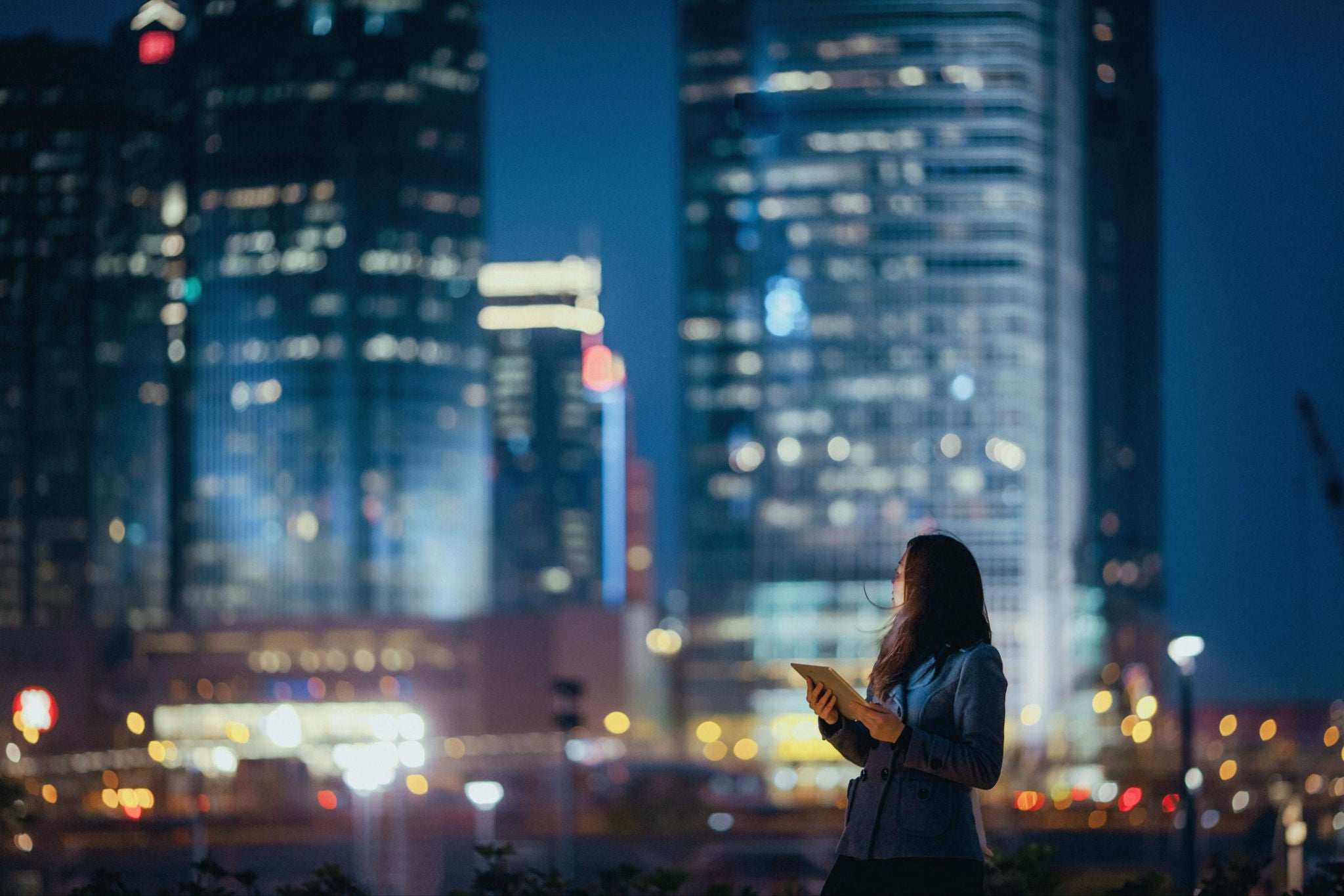 Women looking at buildings