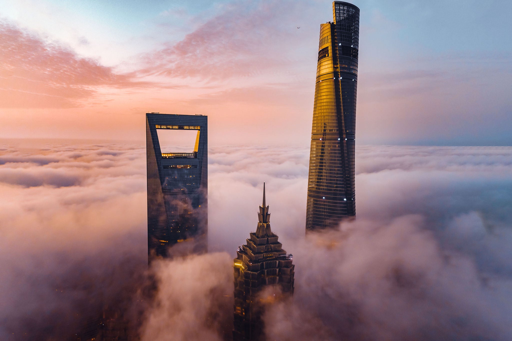 Cloudy Shanghai skyline at dawn