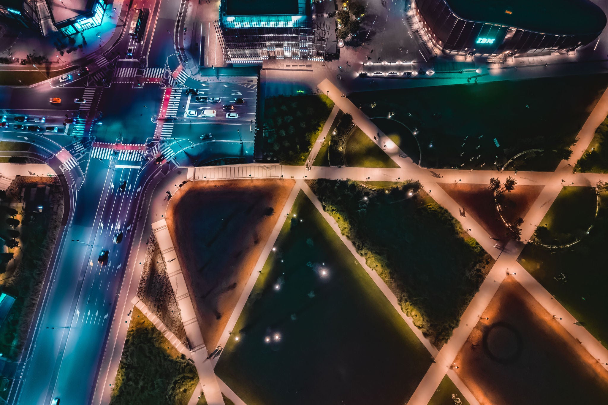 Milan aerial view at night of the Porta Nuova District