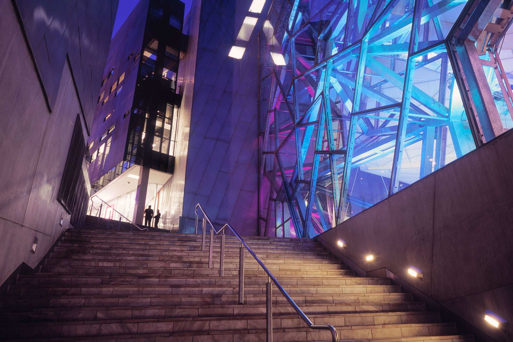 City steps by the artistic building