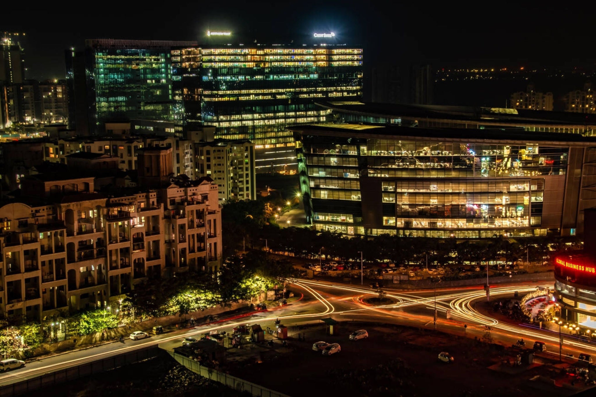 Night view of Tech Park in the city