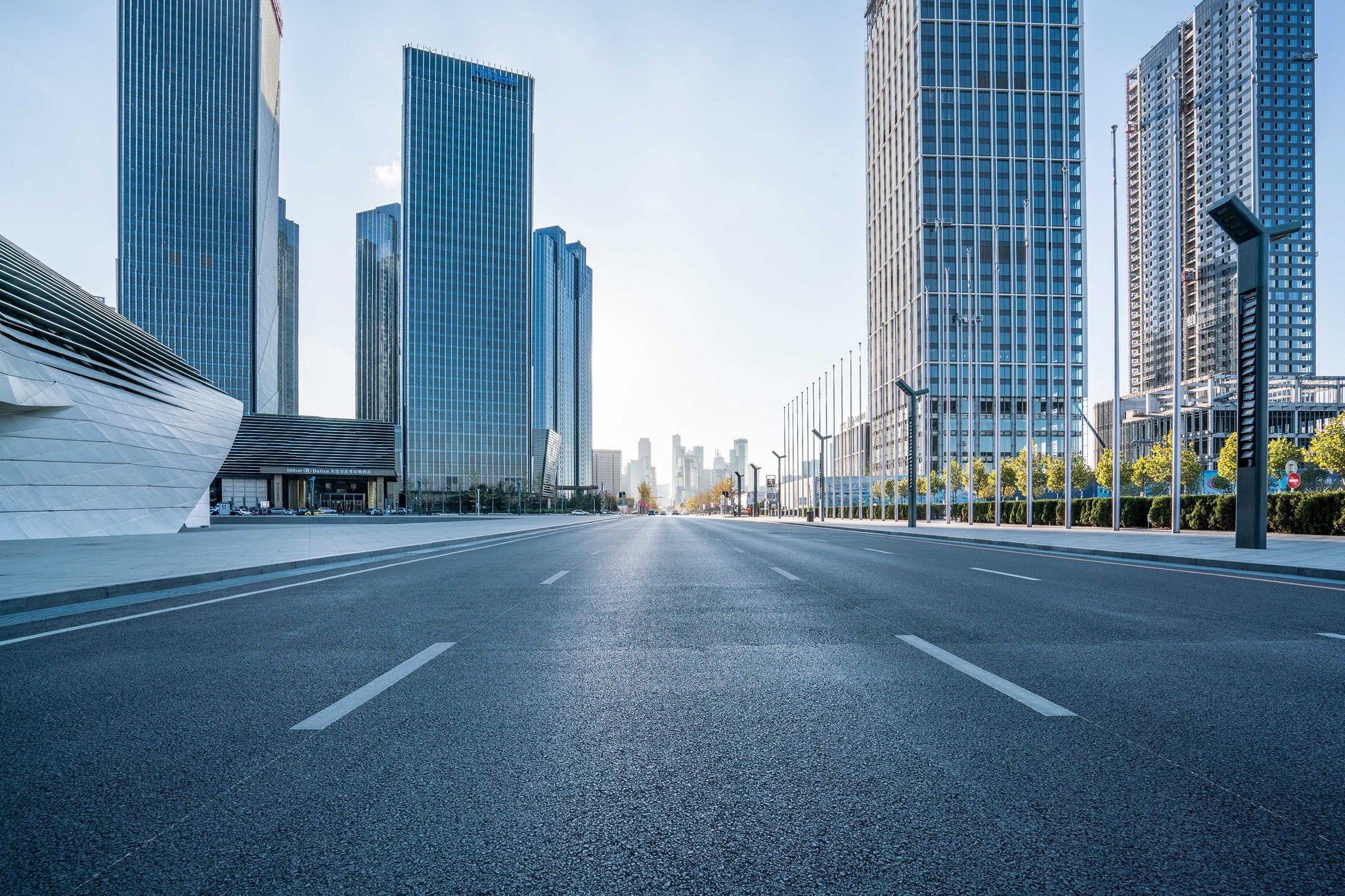 empty road and buildings