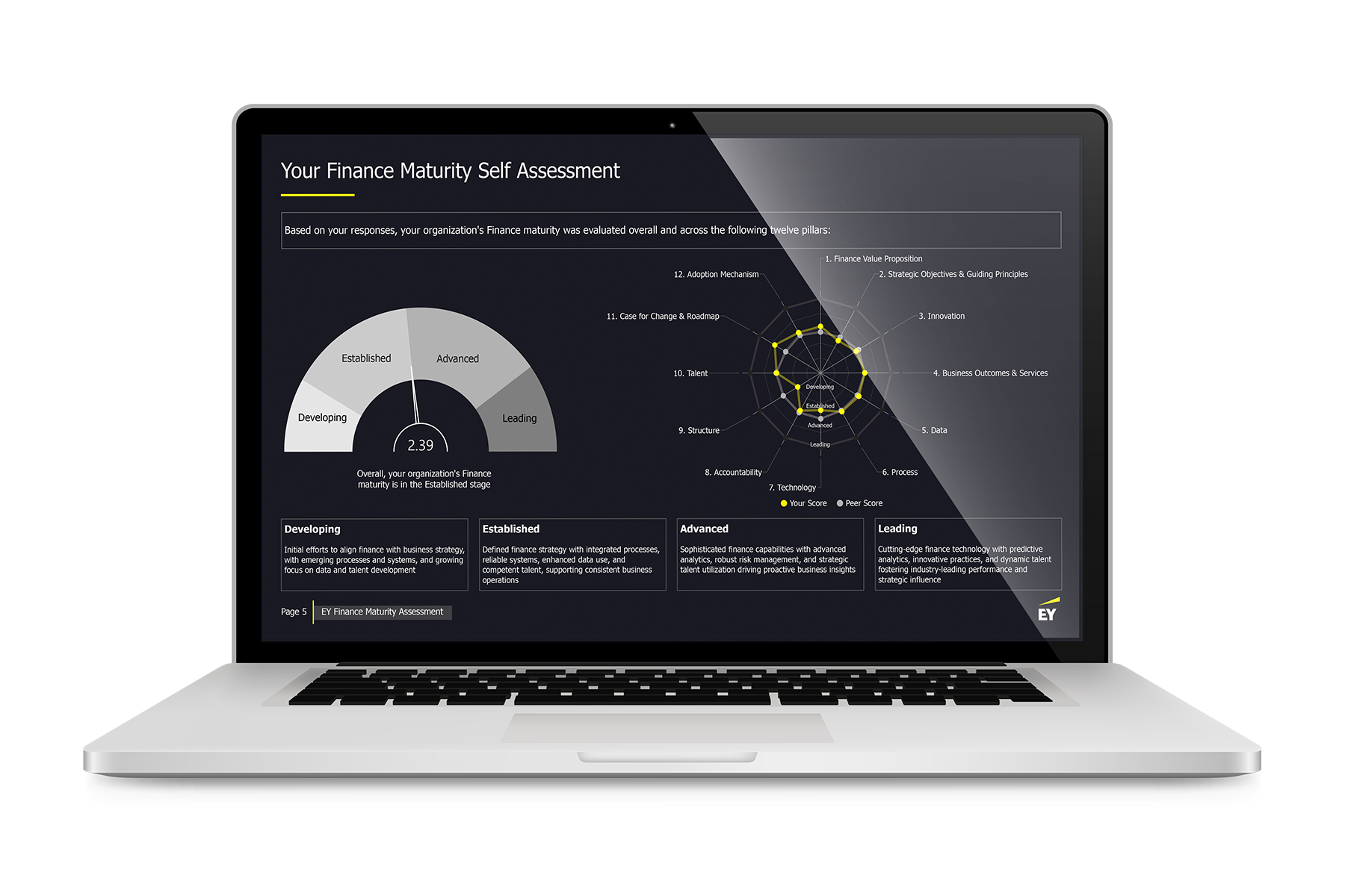 Laptop view of finance maturity self assessment