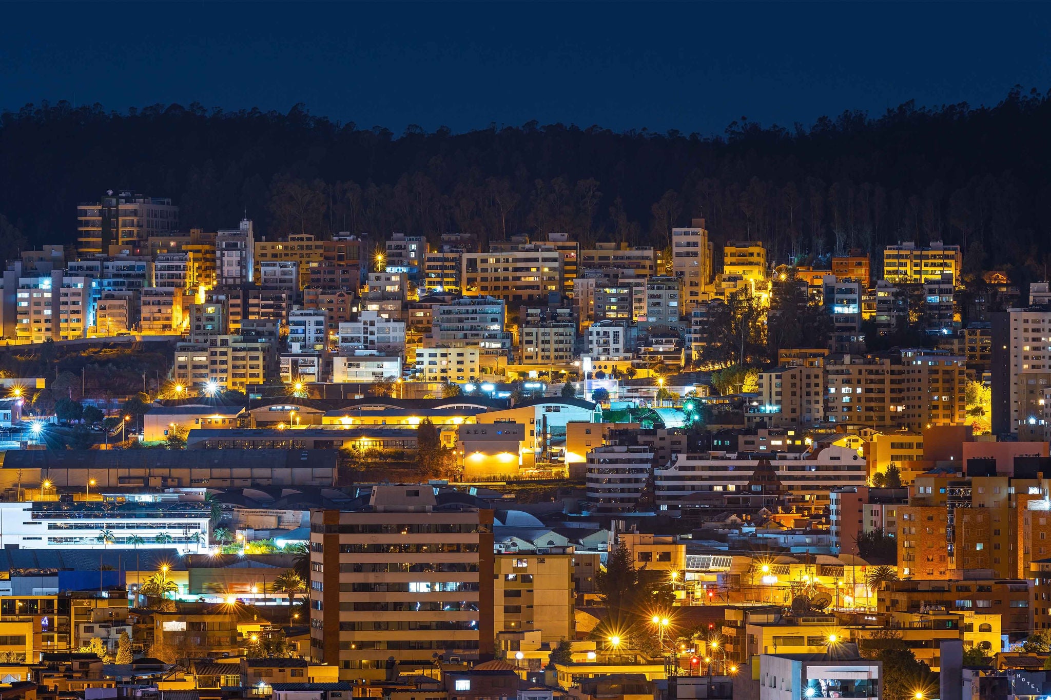 A beautiful night view of Ecuador city lighted up 