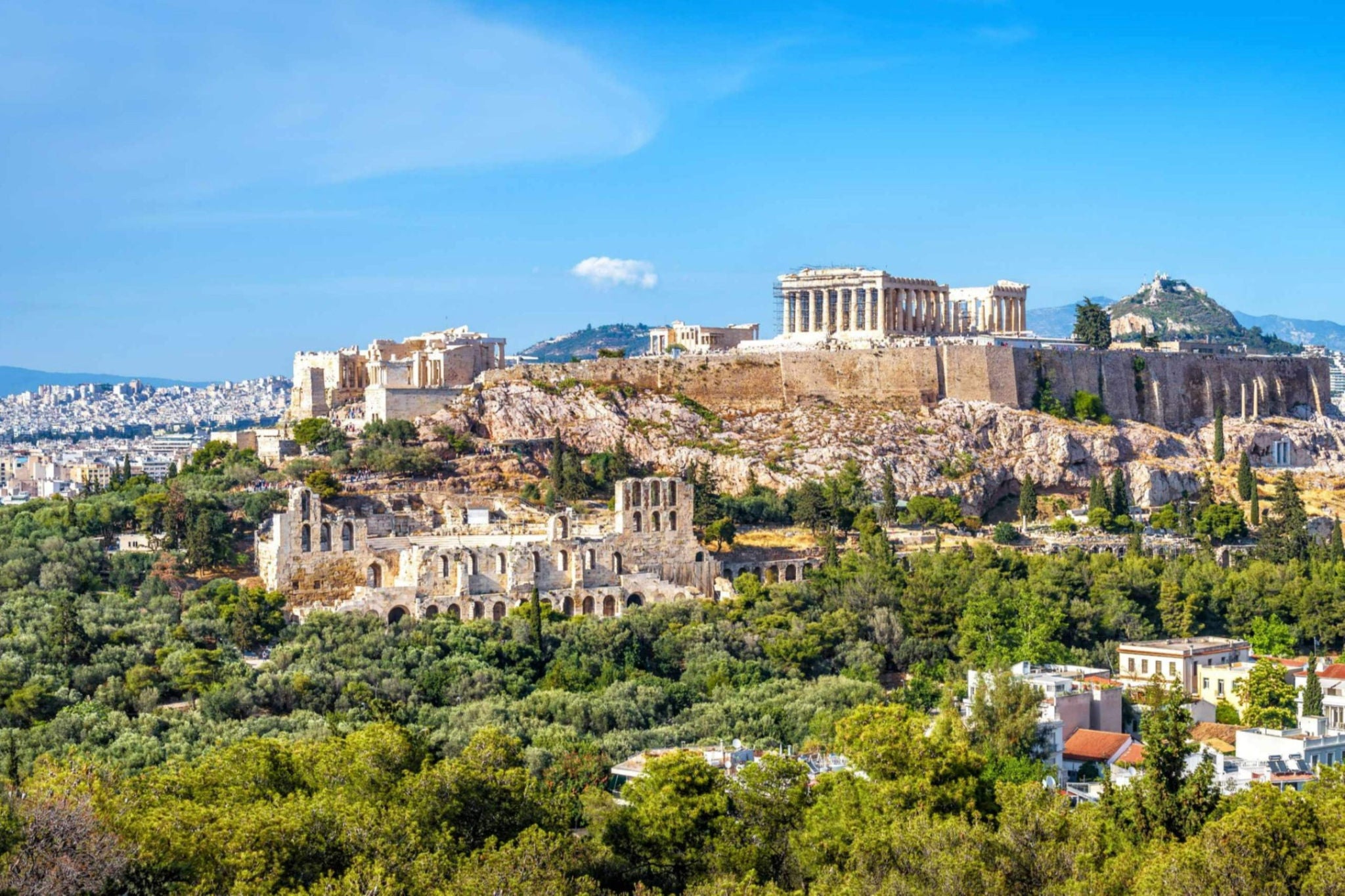  A sunny day view of the Acropolis of Athens Greece