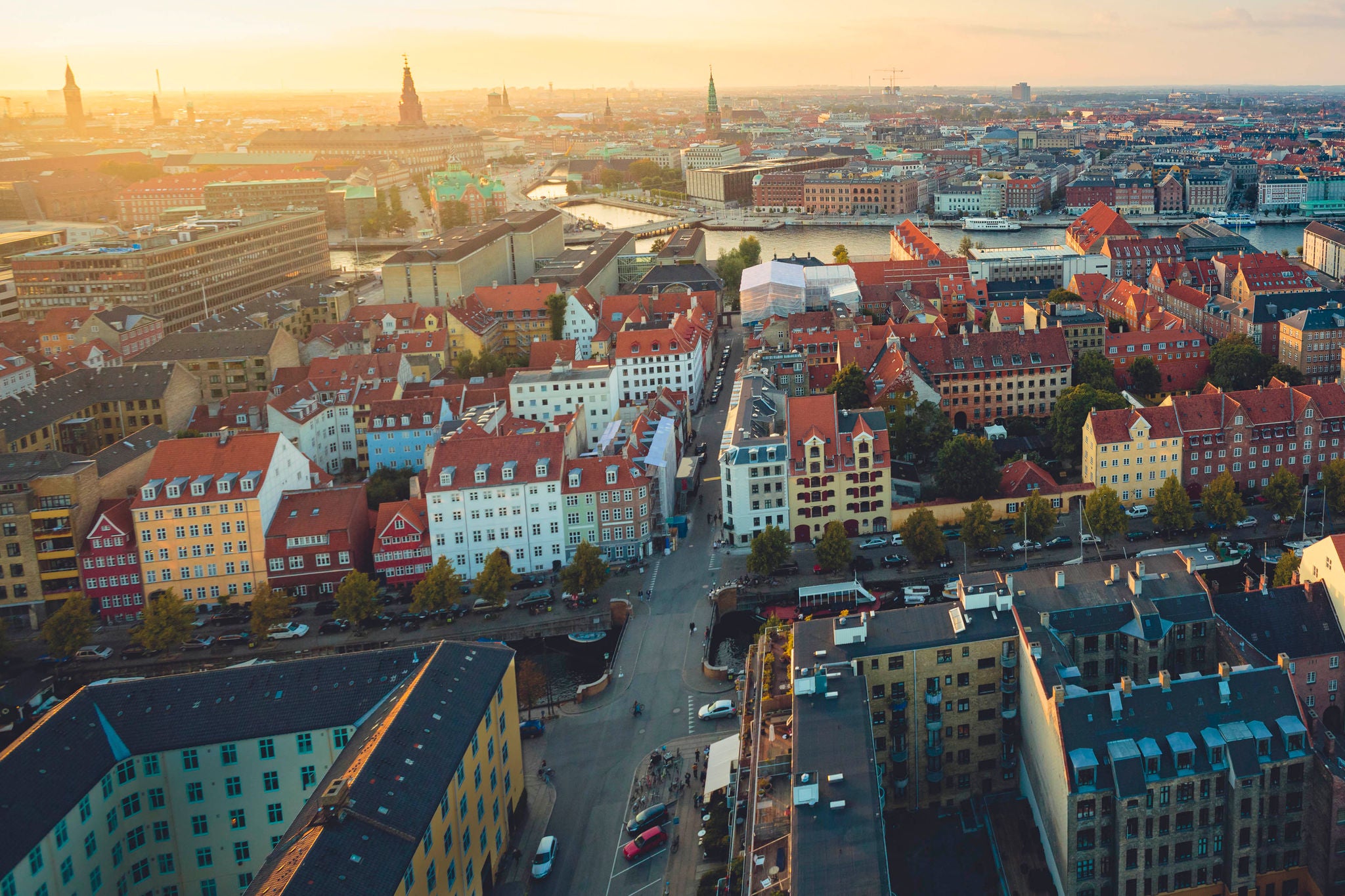 Copenhagen old town during sunset.