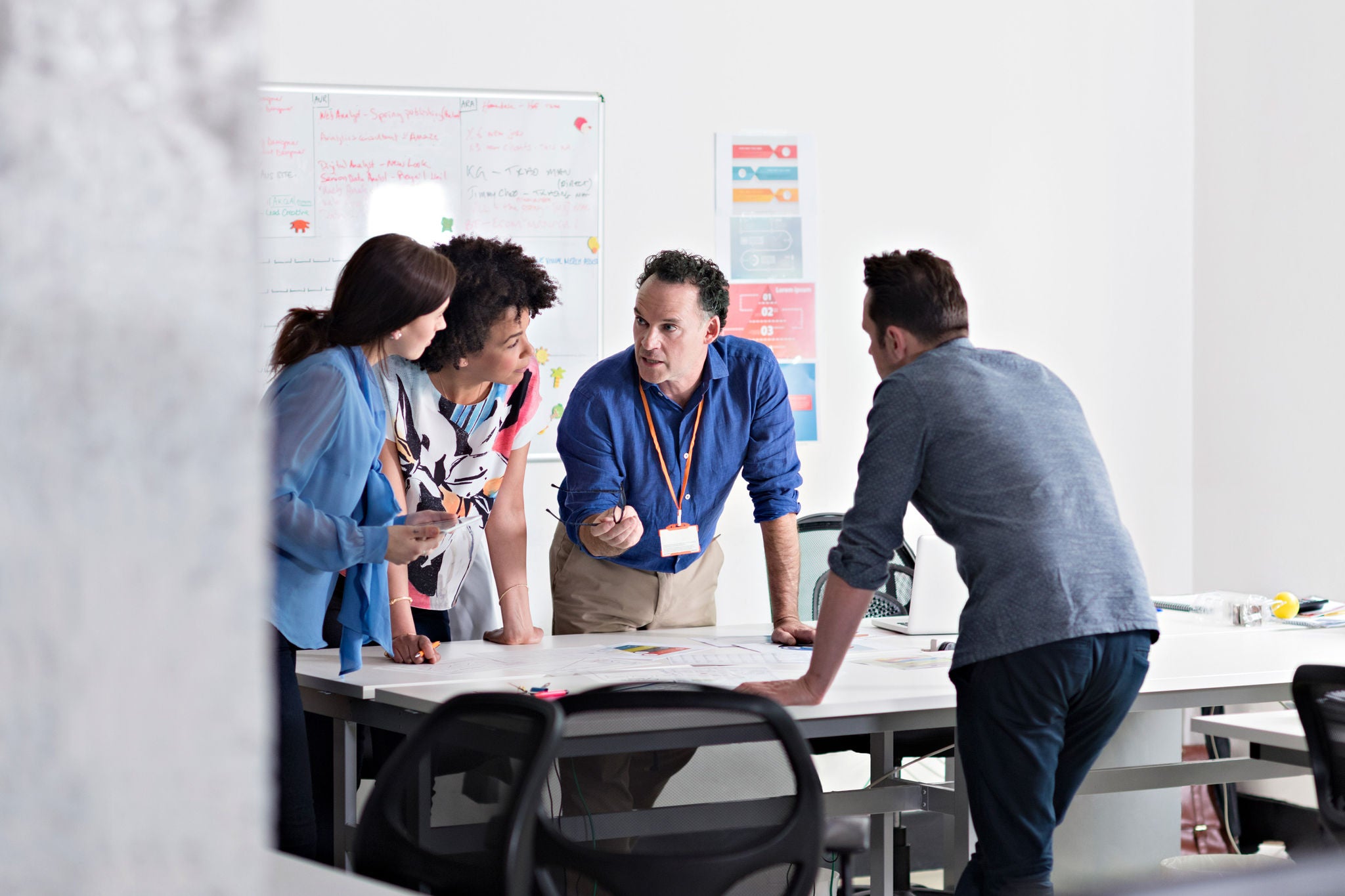 ey colleagues brainstorming in tech start up office