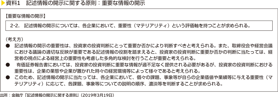 資料1　記述情報の開示に関する原則：重要な情報の開示