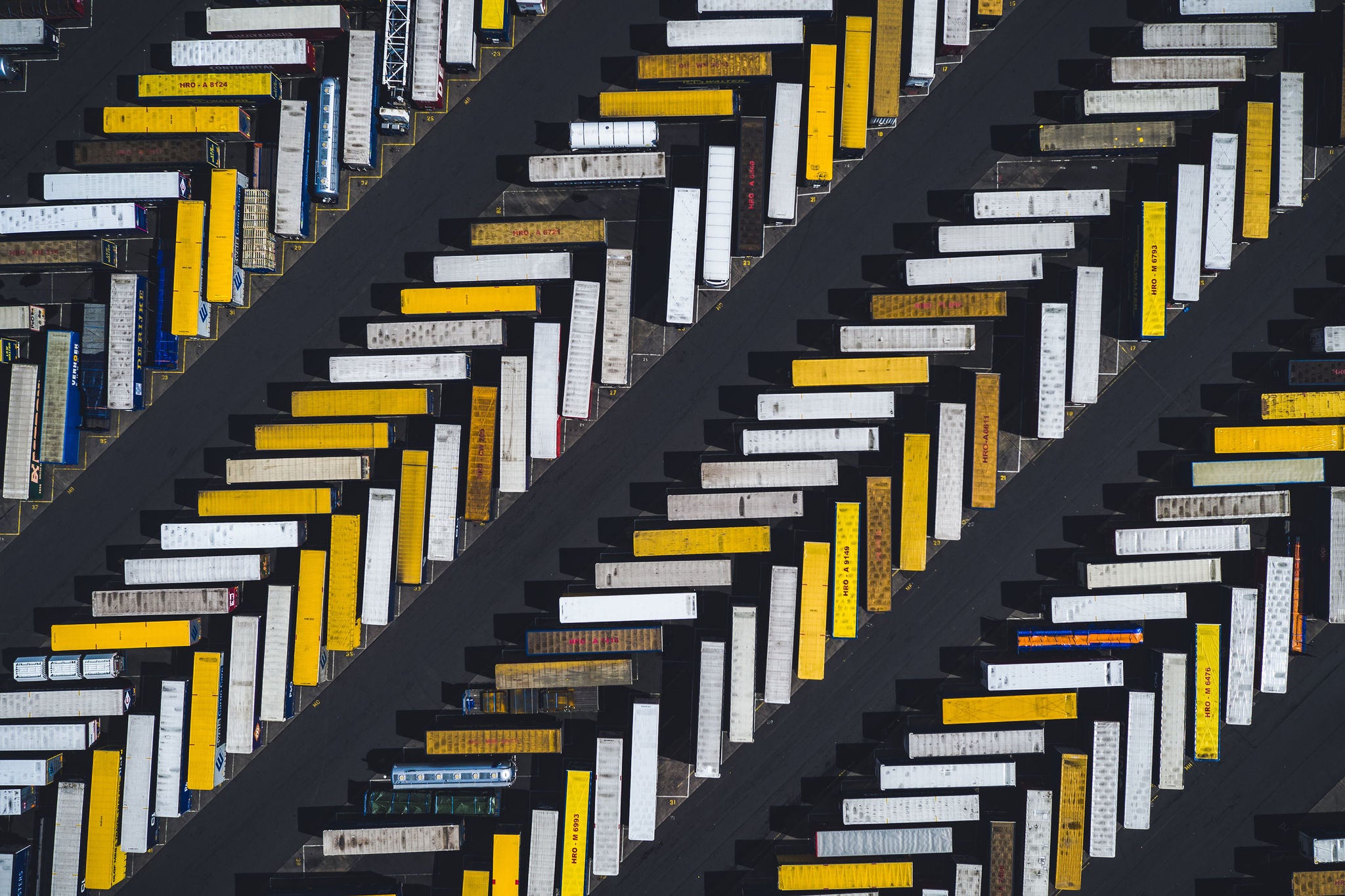 Aerial shot of parked trucks, Scunthorpe, United Kingdom